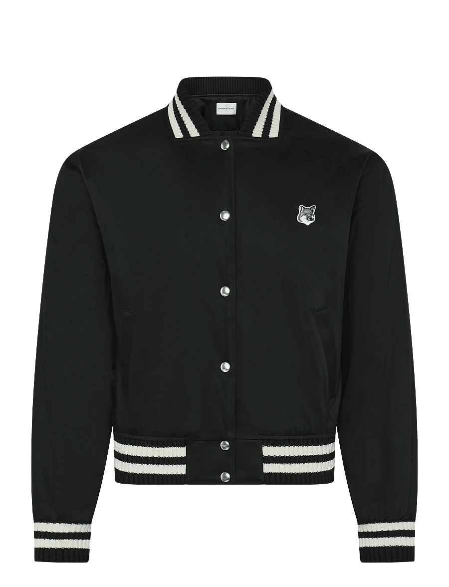 Maison Kitsune - TEDDY BLOUSON IN COTTON WITH GREY FOX HEAD - frühlingsjacken - black - 1