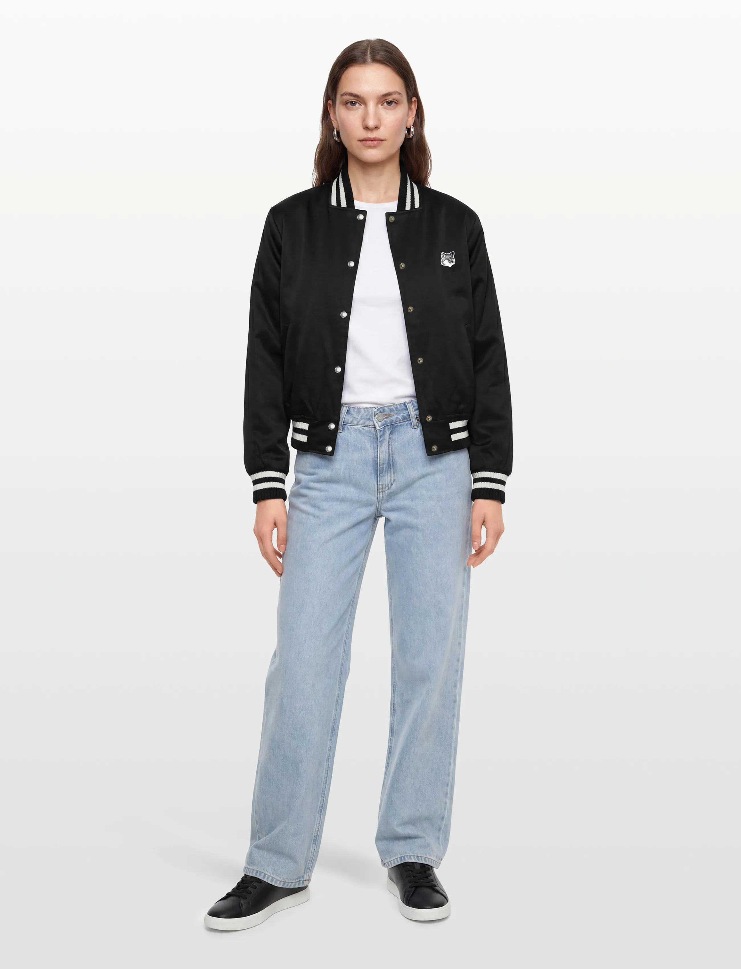 Maison Kitsune Teddy Blouson In Cotton With Grey Fox Head, XS, Jackets, Schwarz - Bomber, Frauen