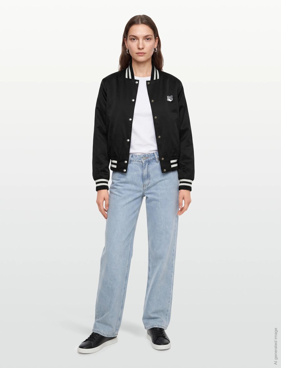 Maison Kitsune - TEDDY BLOUSON IN COTTON WITH GREY FOX HEAD - frühlingsjacken - black - 0