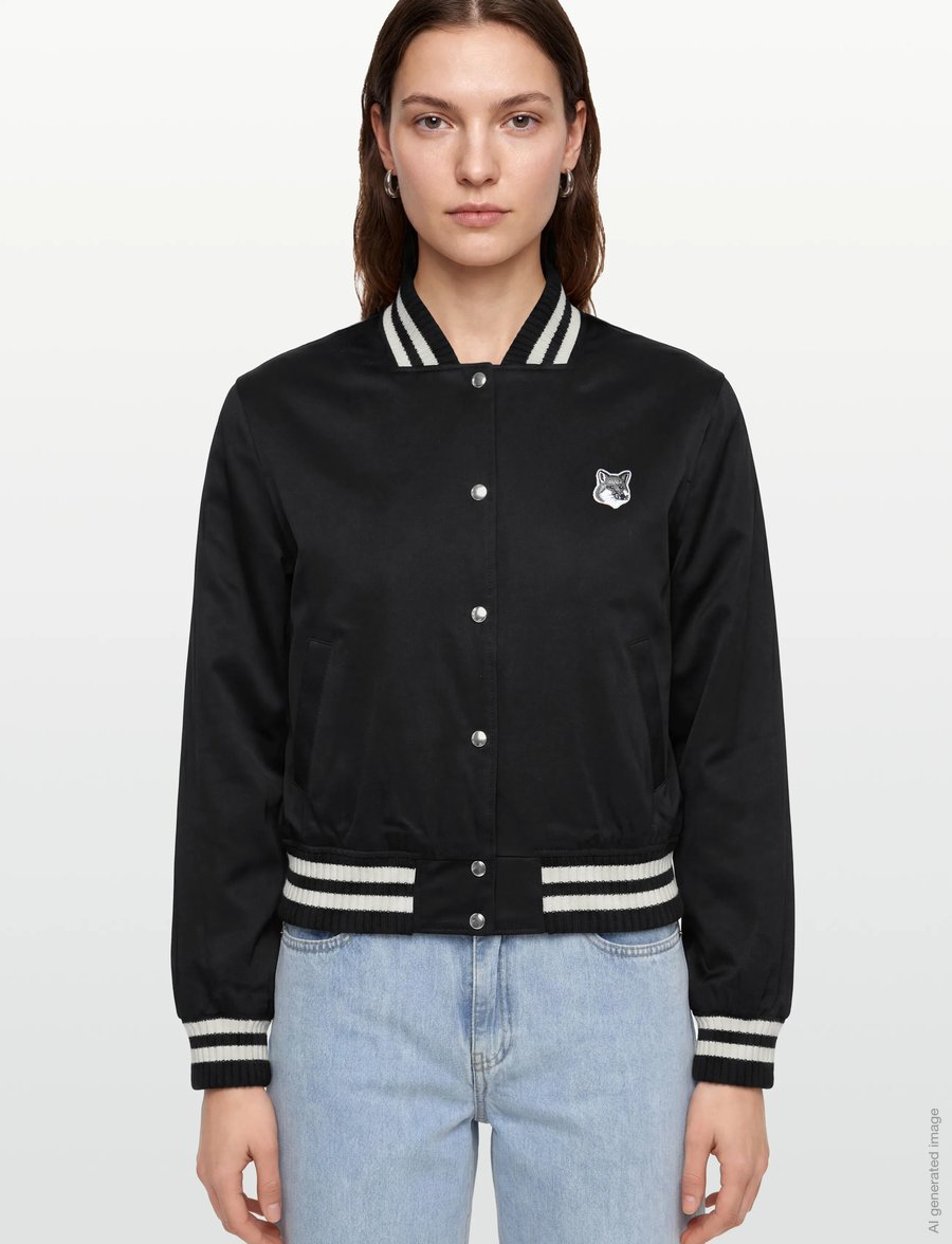 Maison Kitsune - TEDDY BLOUSON IN COTTON WITH GREY FOX HEAD - frühlingsjacken - black - 3