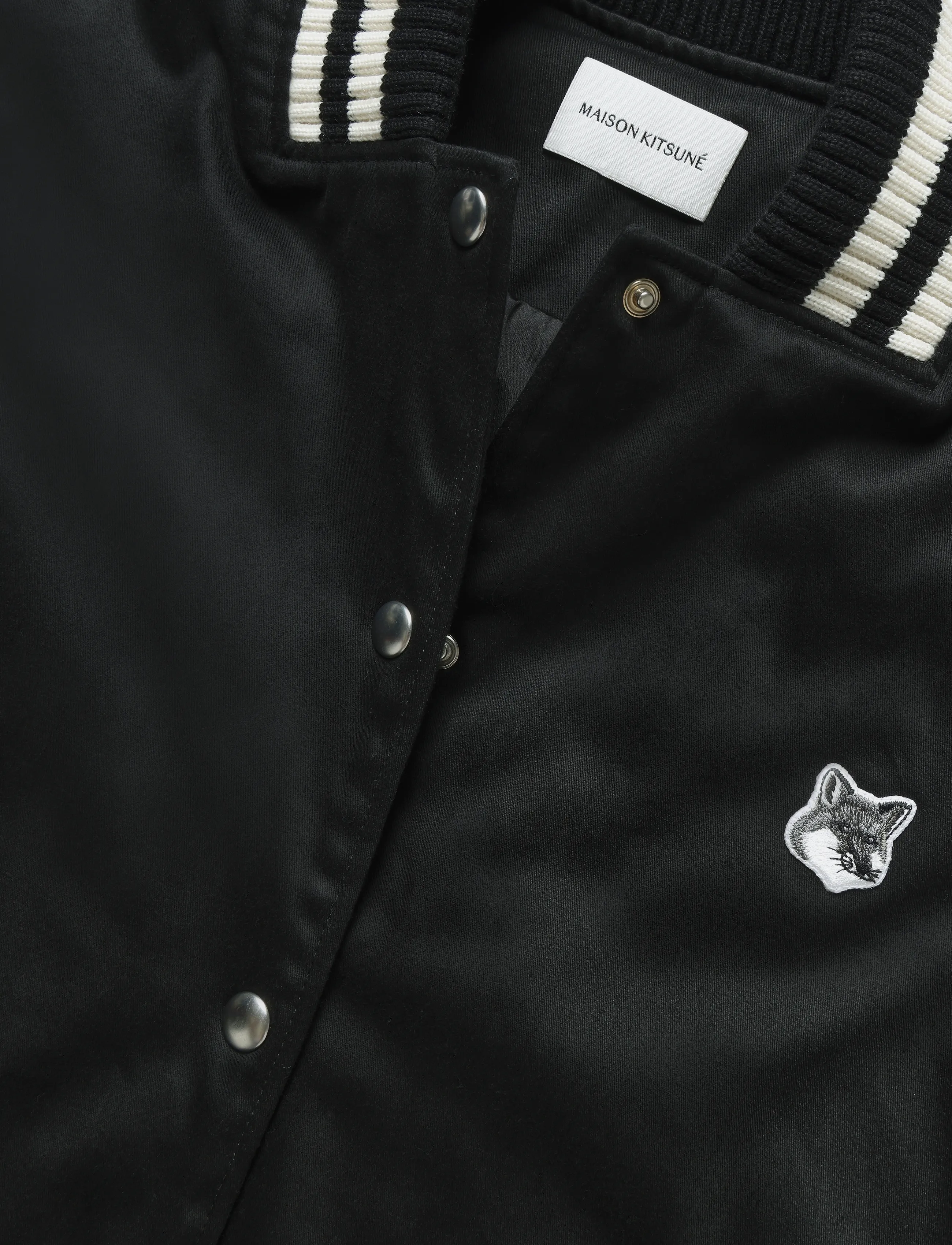 Maison Kitsune - TEDDY BLOUSON IN COTTON WITH GREY FOX HEAD - frühlingsjacken - black - 5