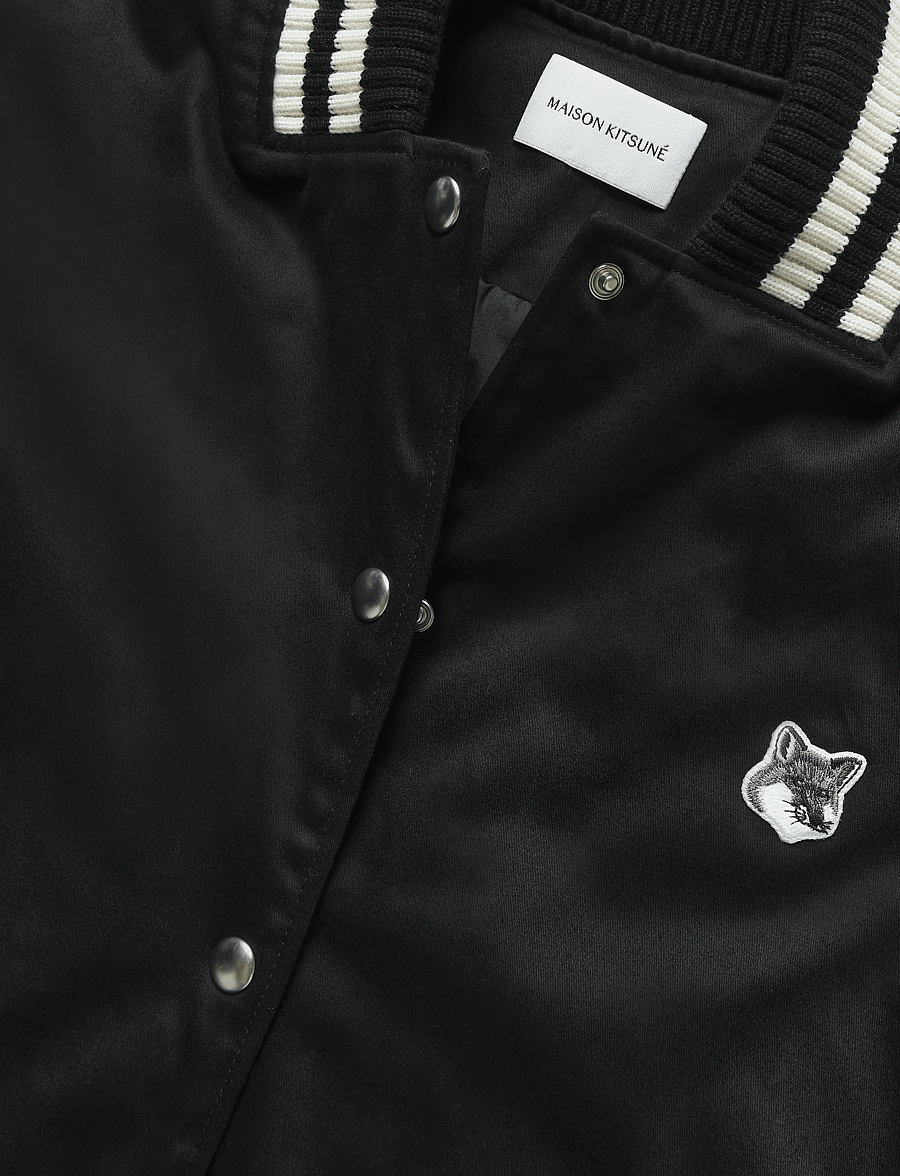 Maison Kitsune - TEDDY BLOUSON IN COTTON WITH GREY FOX HEAD - frühlingsjacken - black - 5