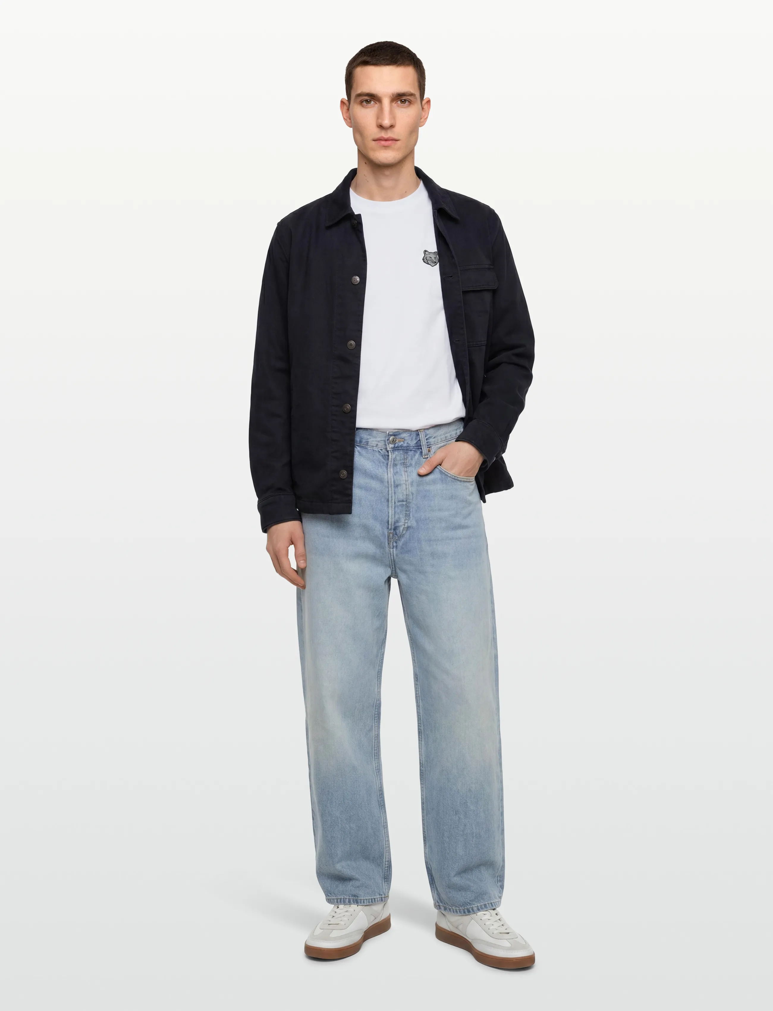Maison Kitsune Bold Fox Head Patch Comfort Tee Shirt, Mænd, Rævehoved Patch T-Shirt, Hvid, Str: XS