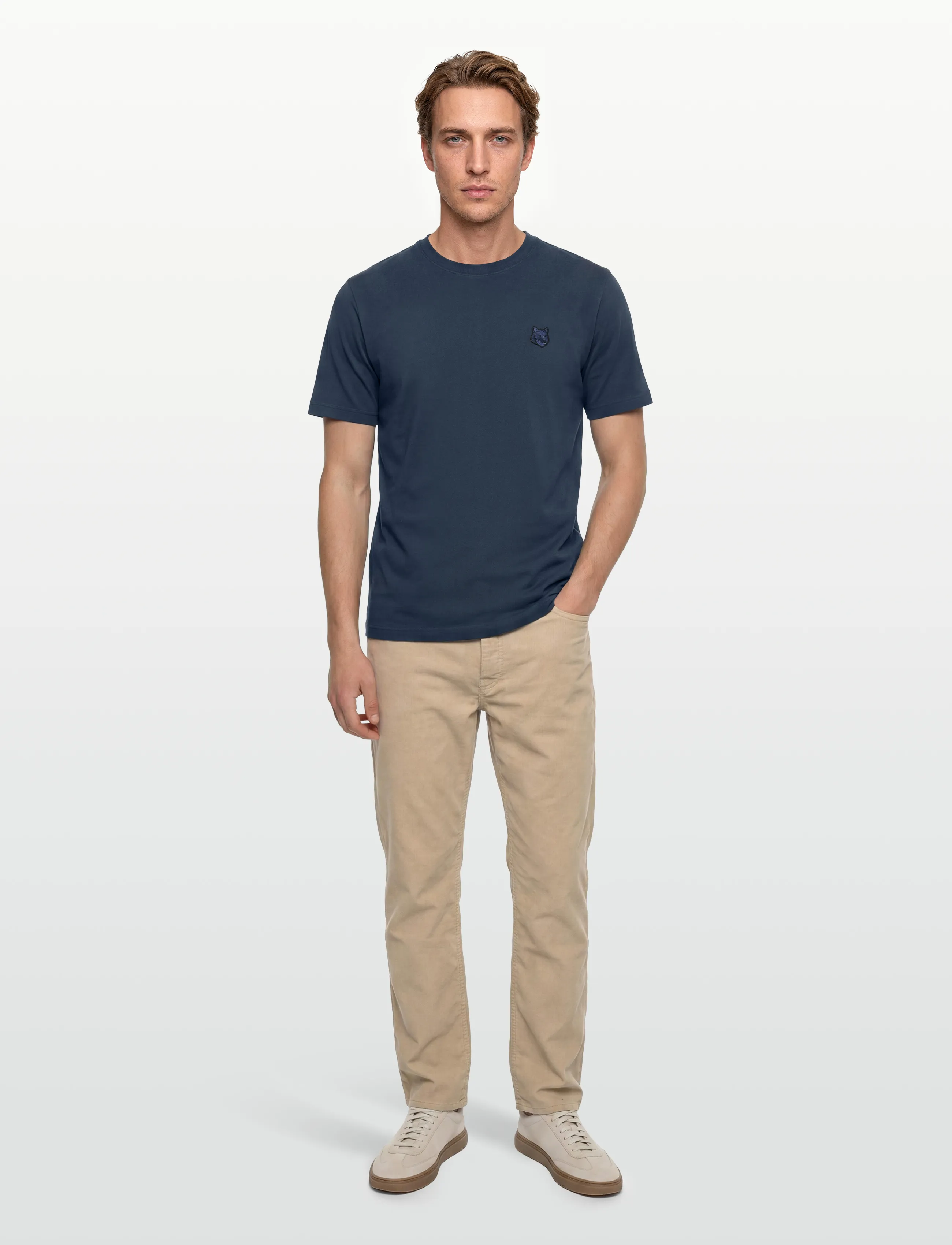 Maison Kitsune Bold Fox Head Patch Comfort Tee Shirt, Mænd, Patch T-shirt, Navy, Str: XS