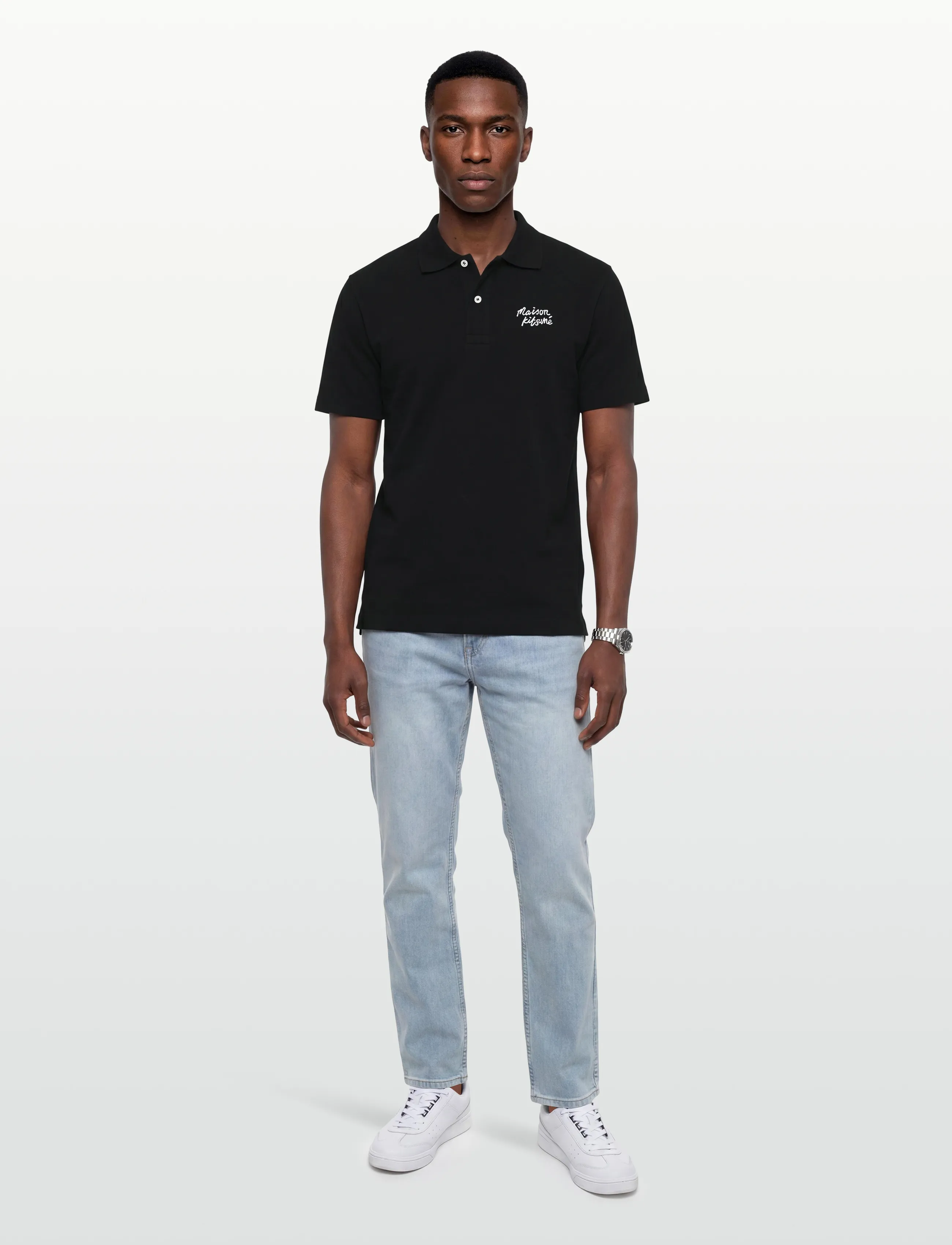 Maison Kitsune Handwriting Comfort Polo, XL, Polos, Schwarz - Short-sleeved, Männerswear