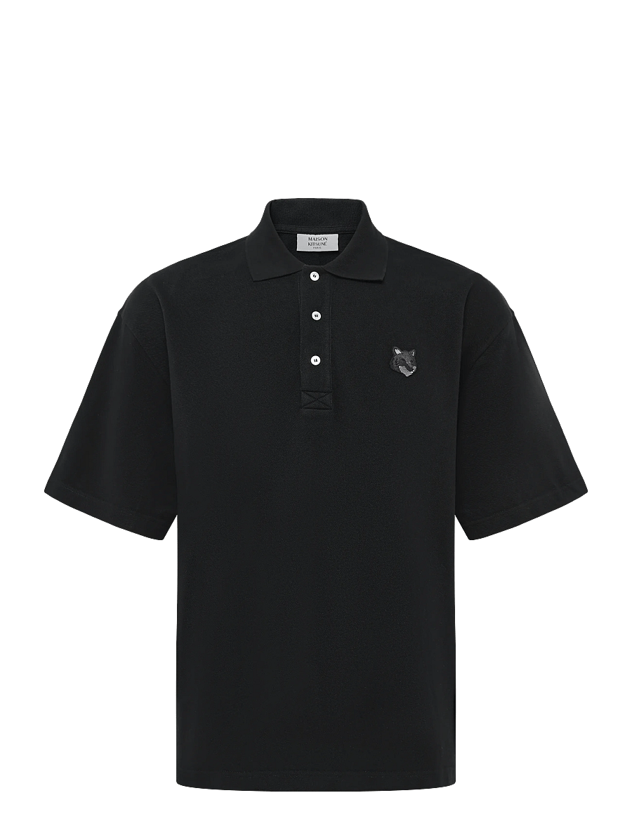 Maison Kitsune - BOLD FOX HEAD PATCH OVERSIZE POLO - langärmlige strick-polohemden - black - 0
