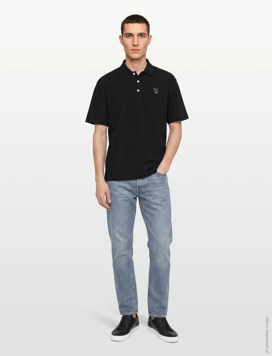Maison Kitsune - BOLD FOX HEAD PATCH OVERSIZE POLO - kootud polosärgid - black - 0