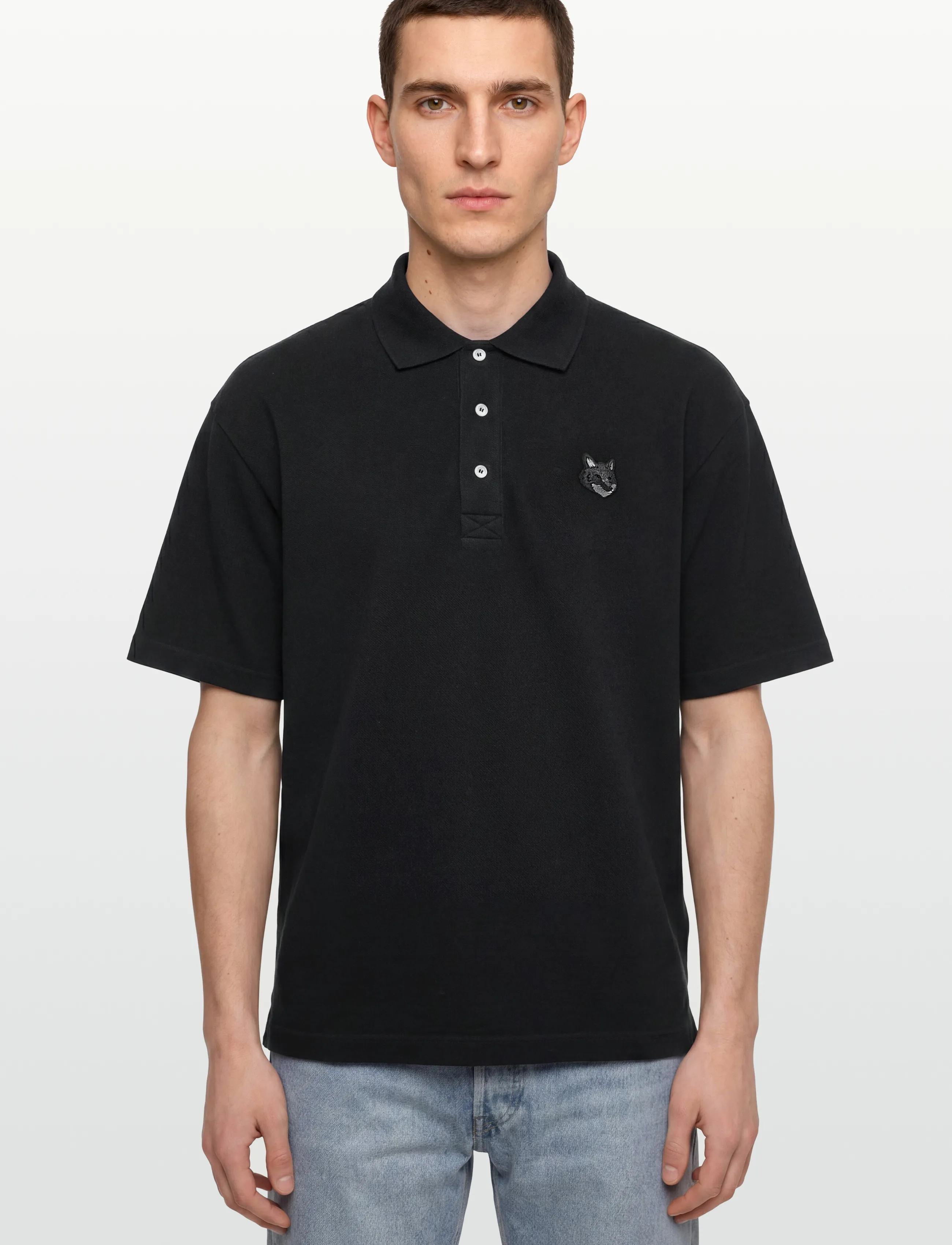Maison Kitsune - BOLD FOX HEAD PATCH OVERSIZE POLO - kootud polosärgid - black - 3