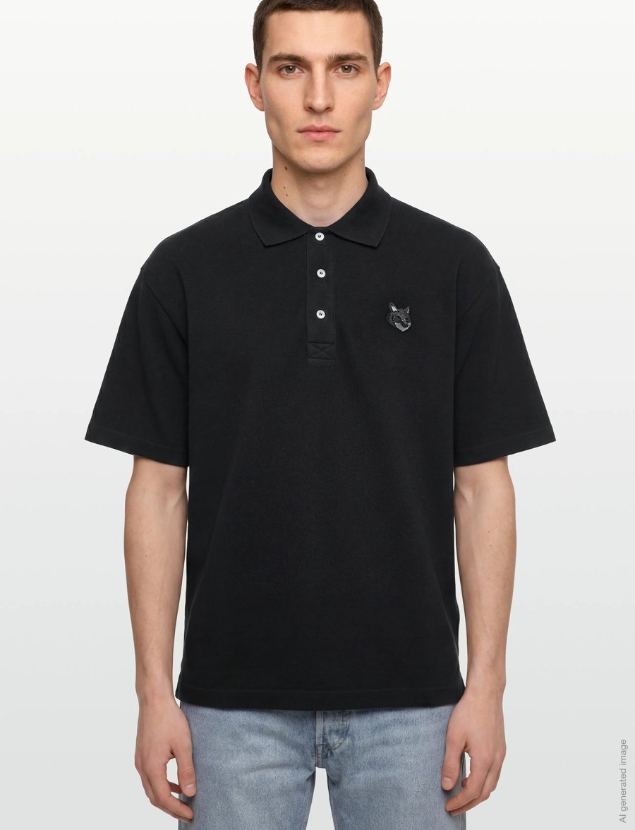 Maison Kitsune - BOLD FOX HEAD PATCH OVERSIZE POLO - kootud polosärgid - black - 3