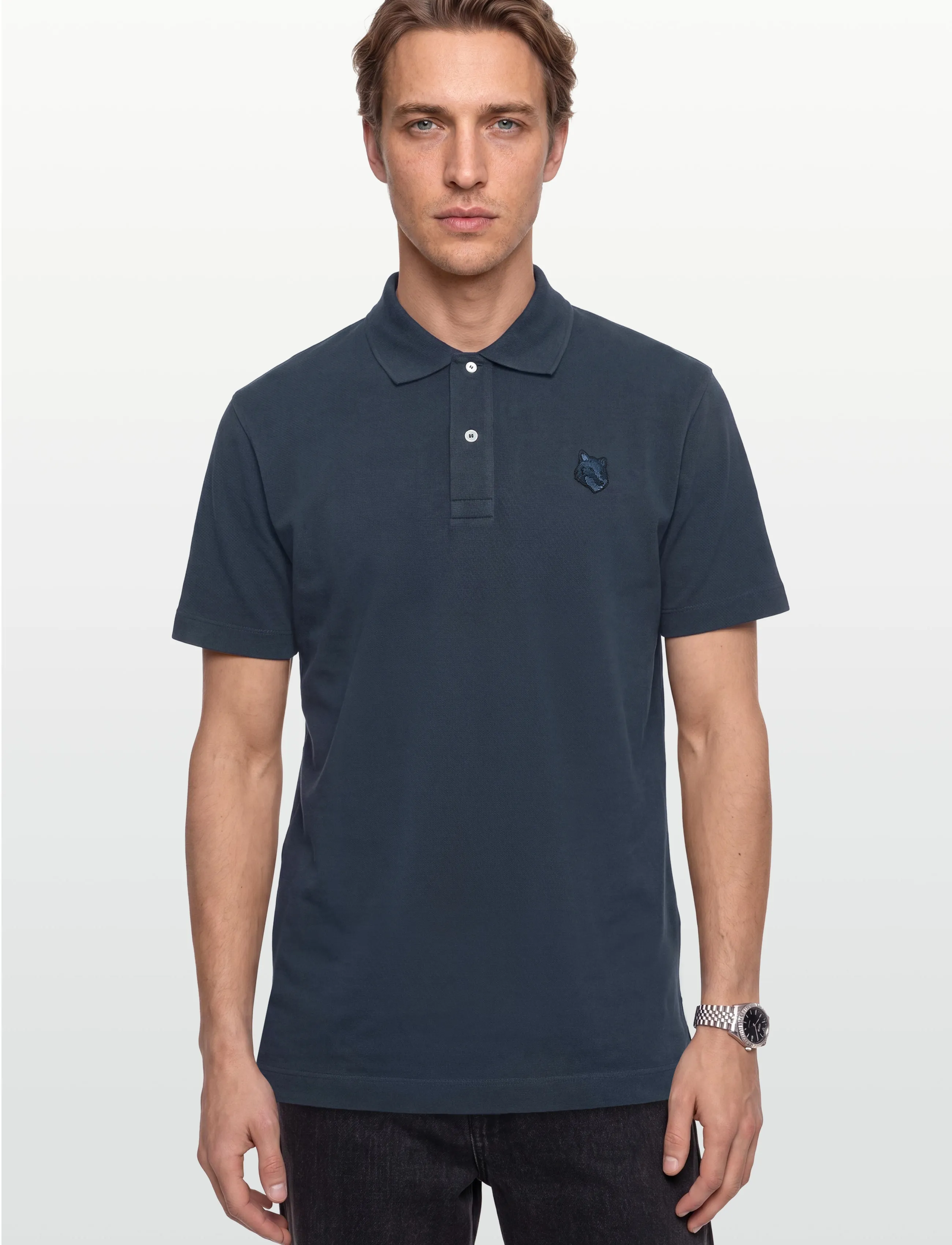 Maison Kitsune - BOLD FOX HEAD PATCH COMFORT POLO - short-sleeved polos - ink blue - 3