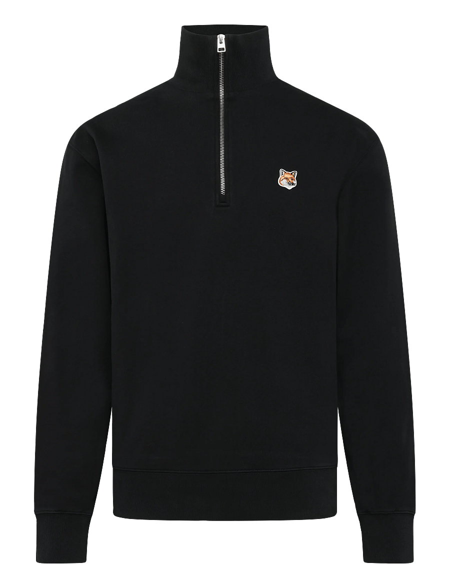 Maison Kitsune - FOX HEAD PATCH COMFORT HALF ZIP SWEATSHIRT - half zip jumpers - black - 1