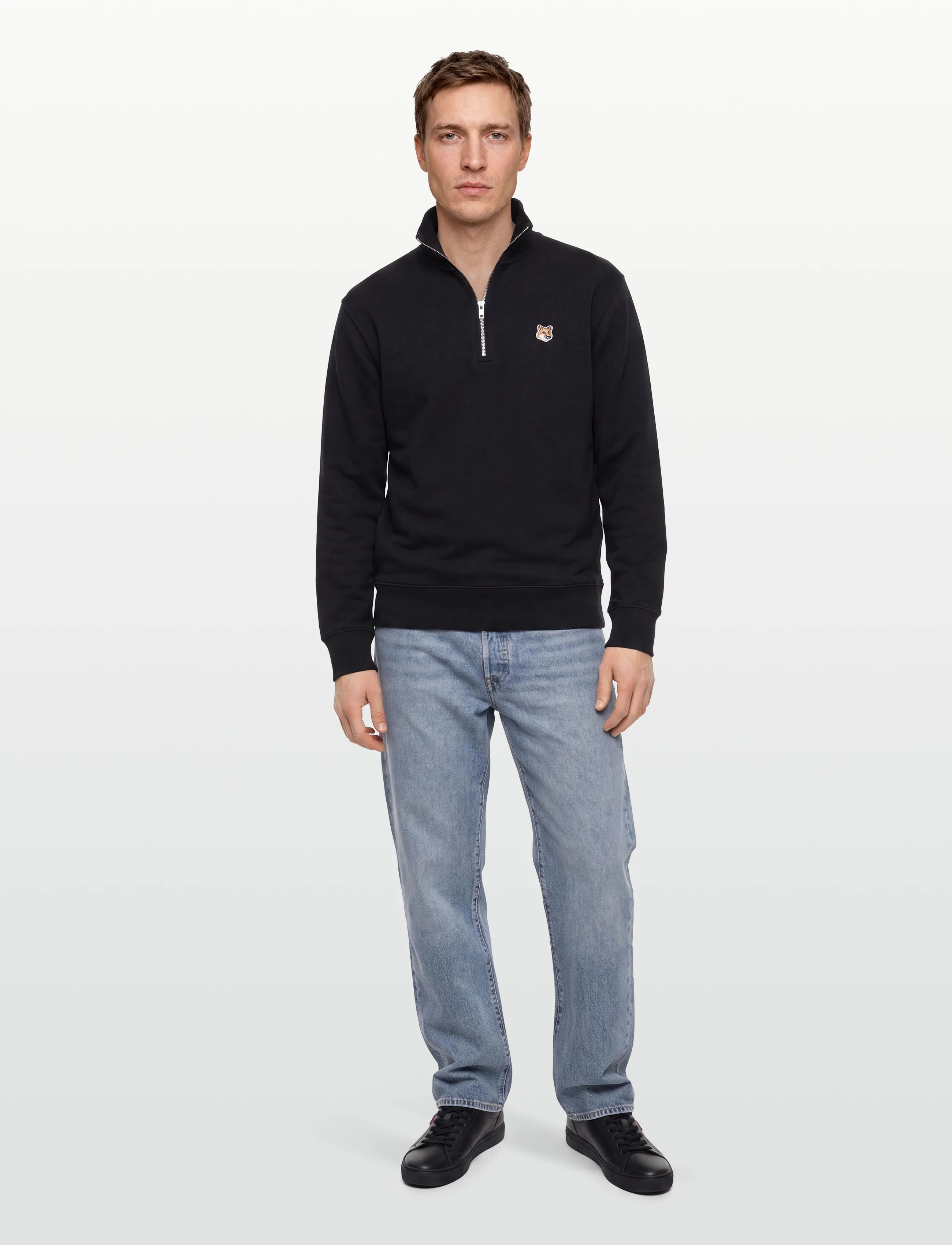 Maison Kitsune FOX HEAD PATCH COMFORT HALF ZIP SWEATSHIRT - Maison Kitsuné - BLACK / black