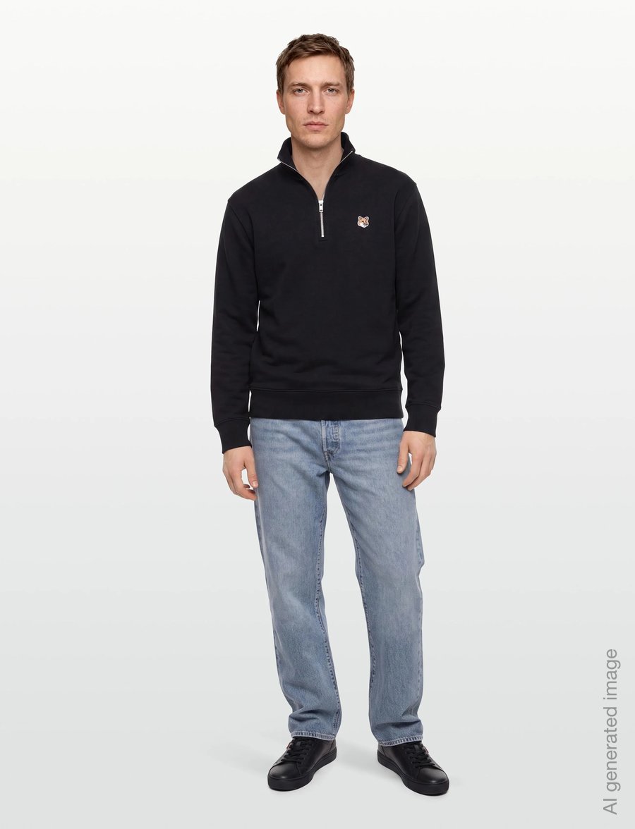 Maison Kitsune - FOX HEAD PATCH COMFORT HALF ZIP SWEATSHIRT - half zip jumpers - black - 0