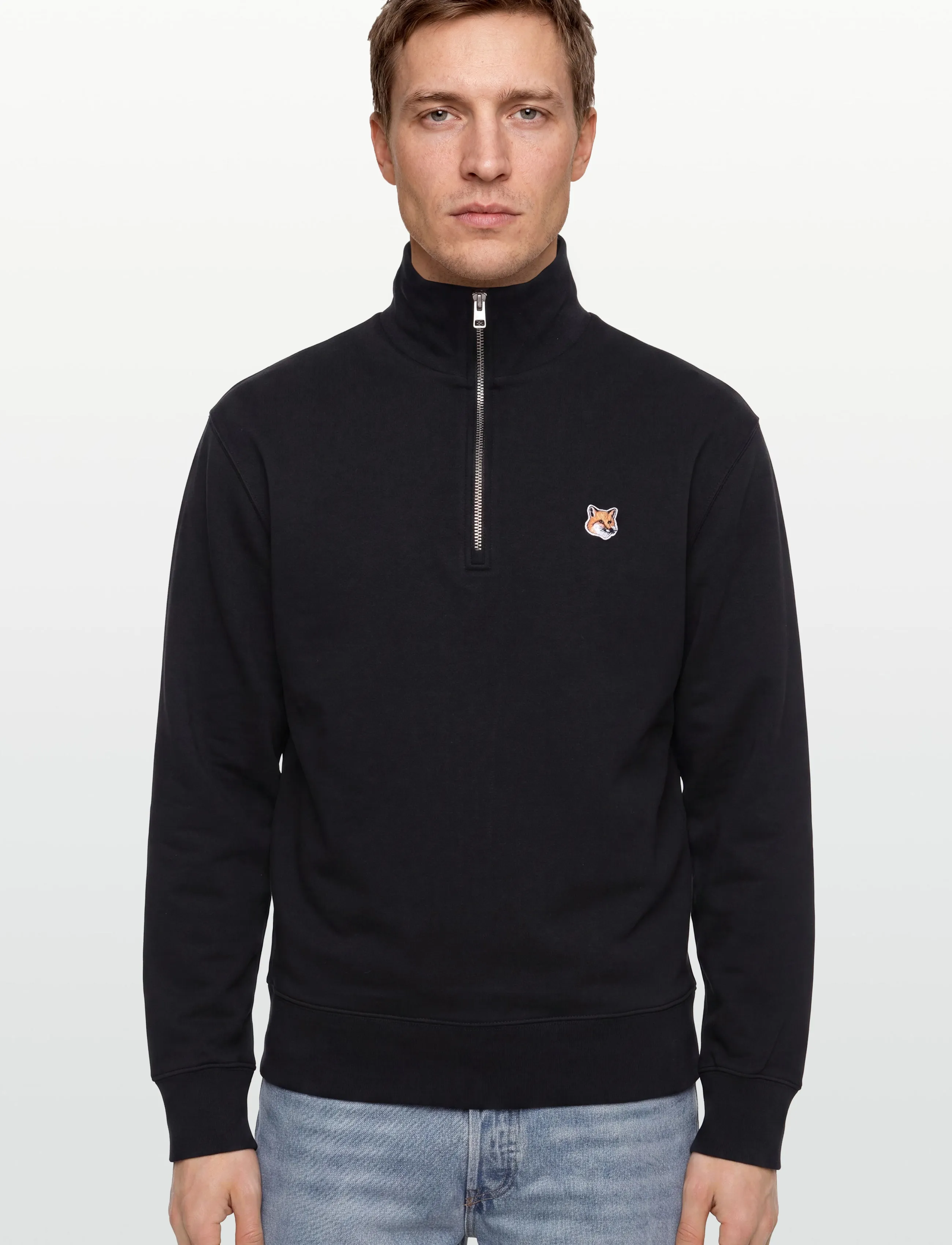 Maison Kitsune - FOX HEAD PATCH COMFORT HALF ZIP SWEATSHIRT - half zip jumpers - black - 3