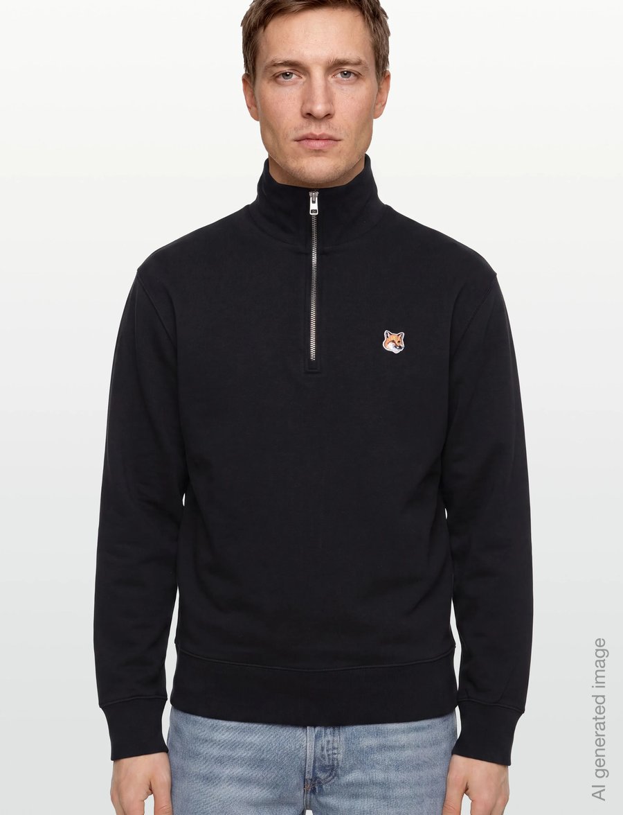 Maison Kitsune - FOX HEAD PATCH COMFORT HALF ZIP SWEATSHIRT - half zip jumpers - black - 3