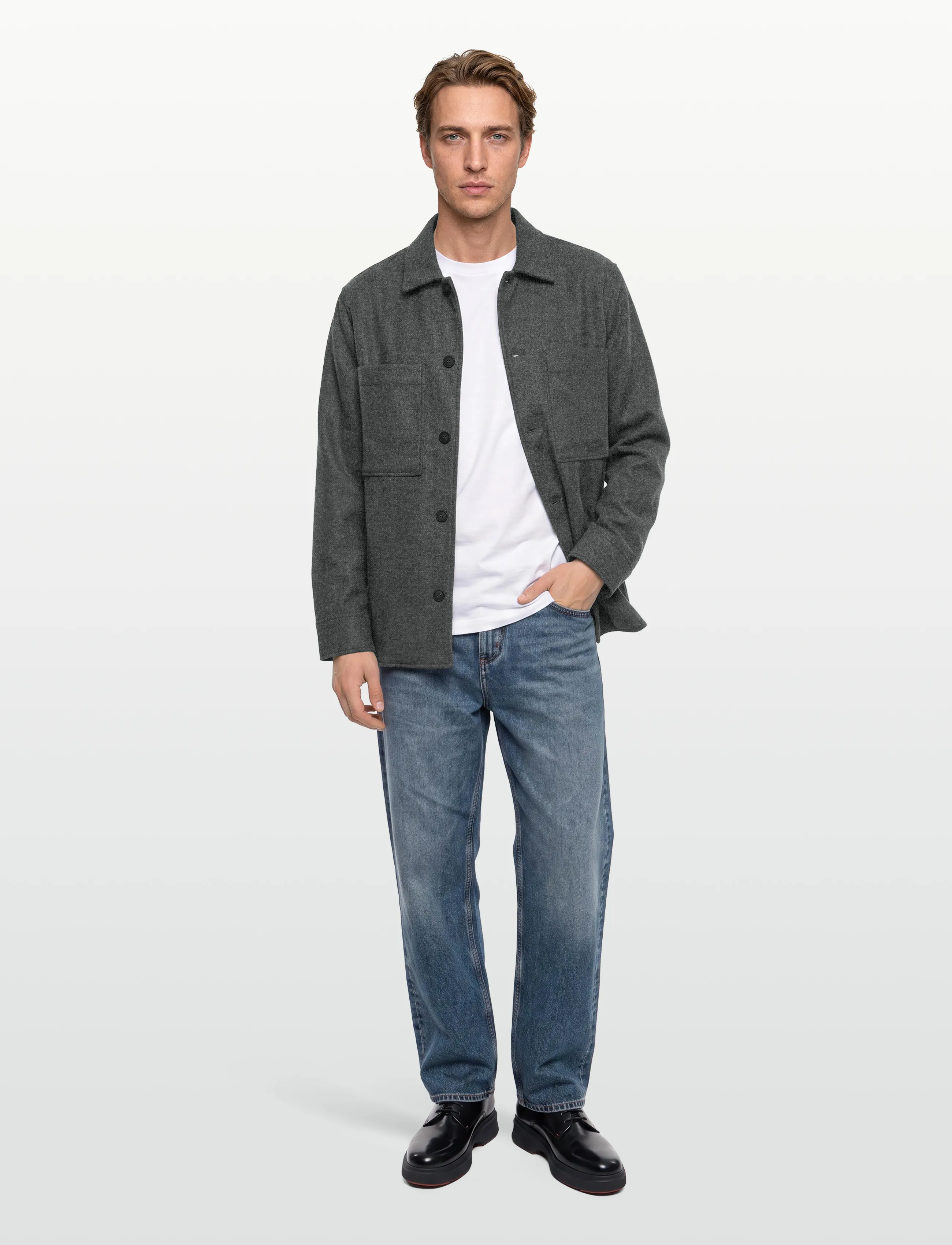 Maison Kitsune Overshirt, L, Jackets, Grau - Wool Männerswear
