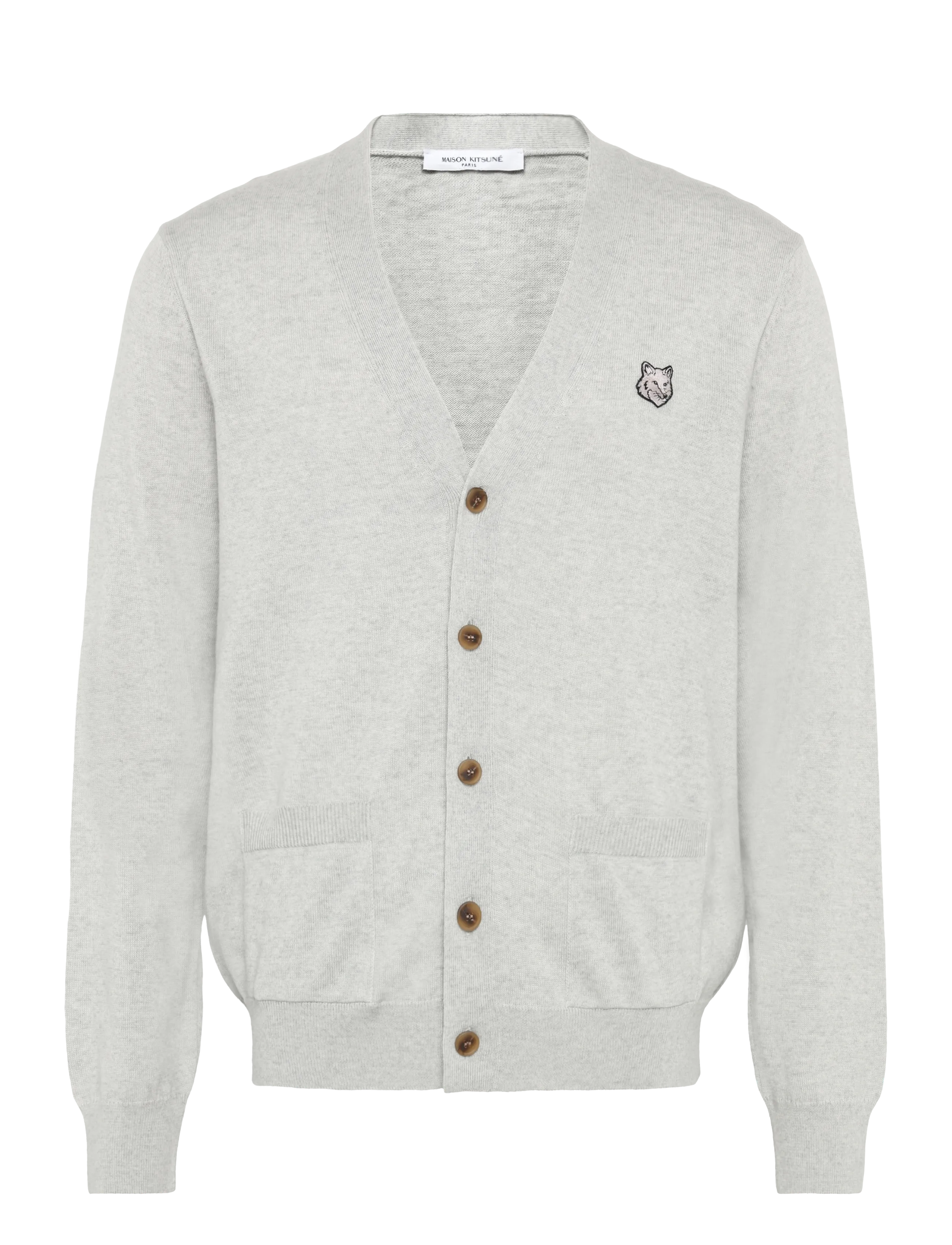 Maison Kitsune BOLD FOX HEAD PATCH REGULAR CARDIGAN - Knitwear - LIGHT GREY MELANGE / grey