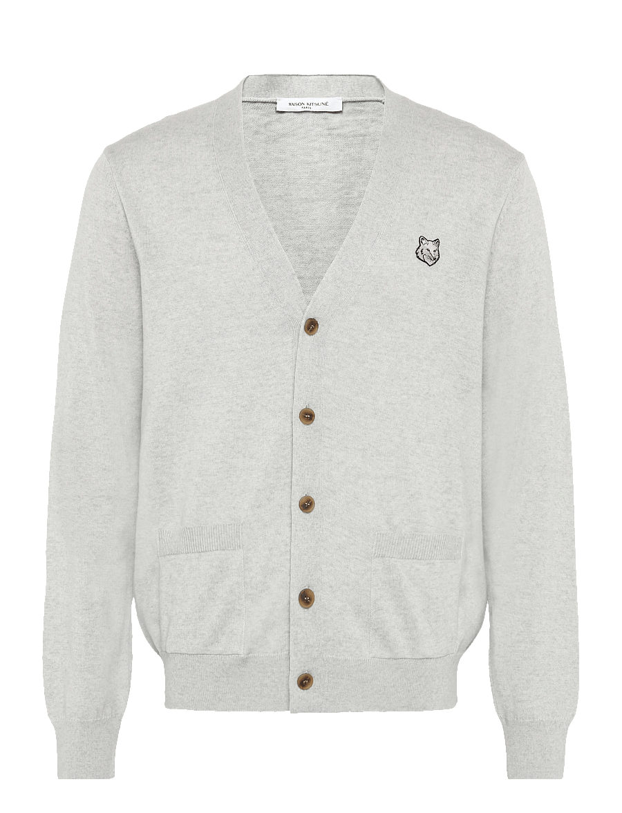 Maison Kitsune - BOLD FOX HEAD PATCH REGULAR CARDIGAN - cardigans - light grey melange - 1