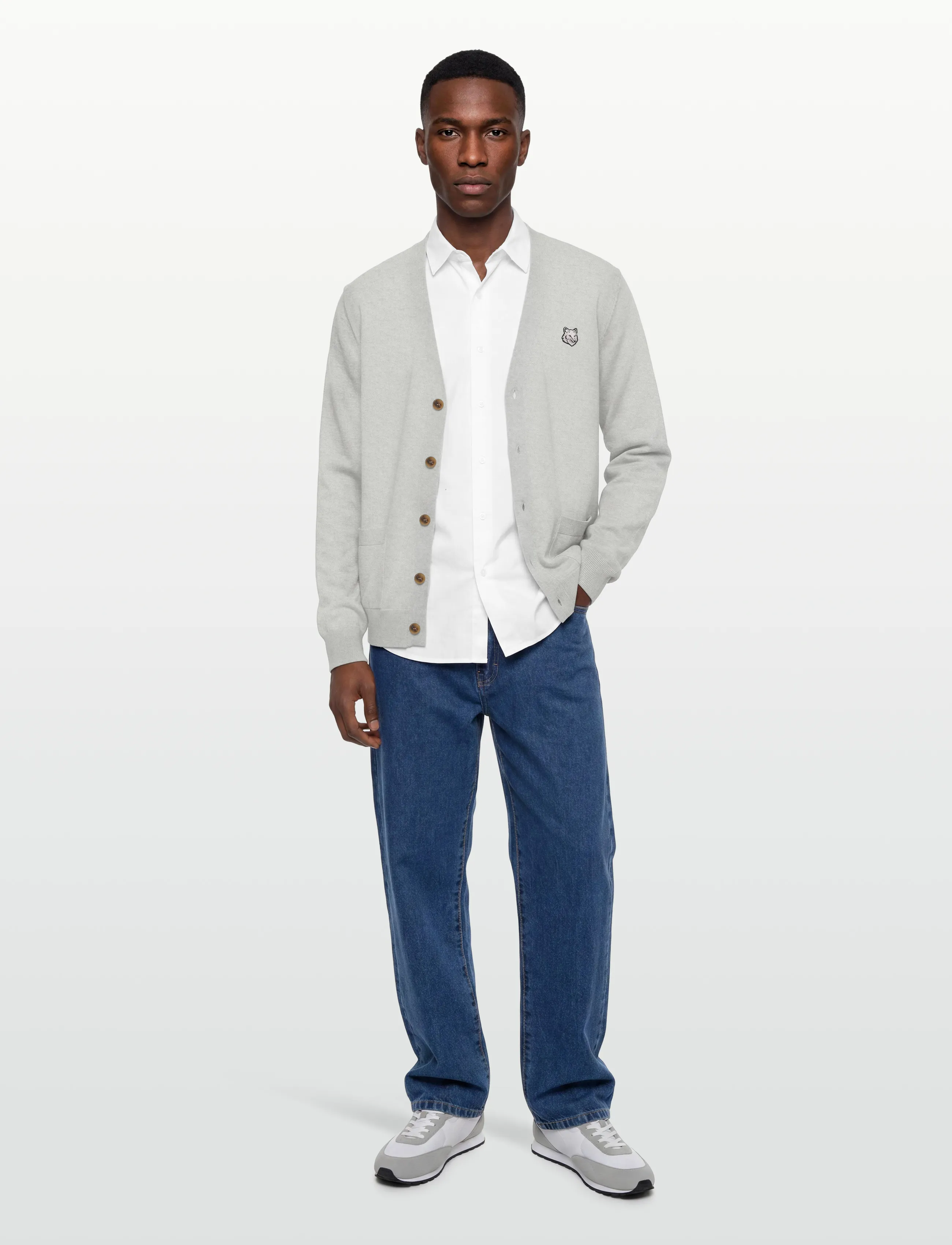 Maison Kitsune Bold Fox Head Patch Regular Cardigan, S, Knitwear, Grau - Cardigans, Männerswear