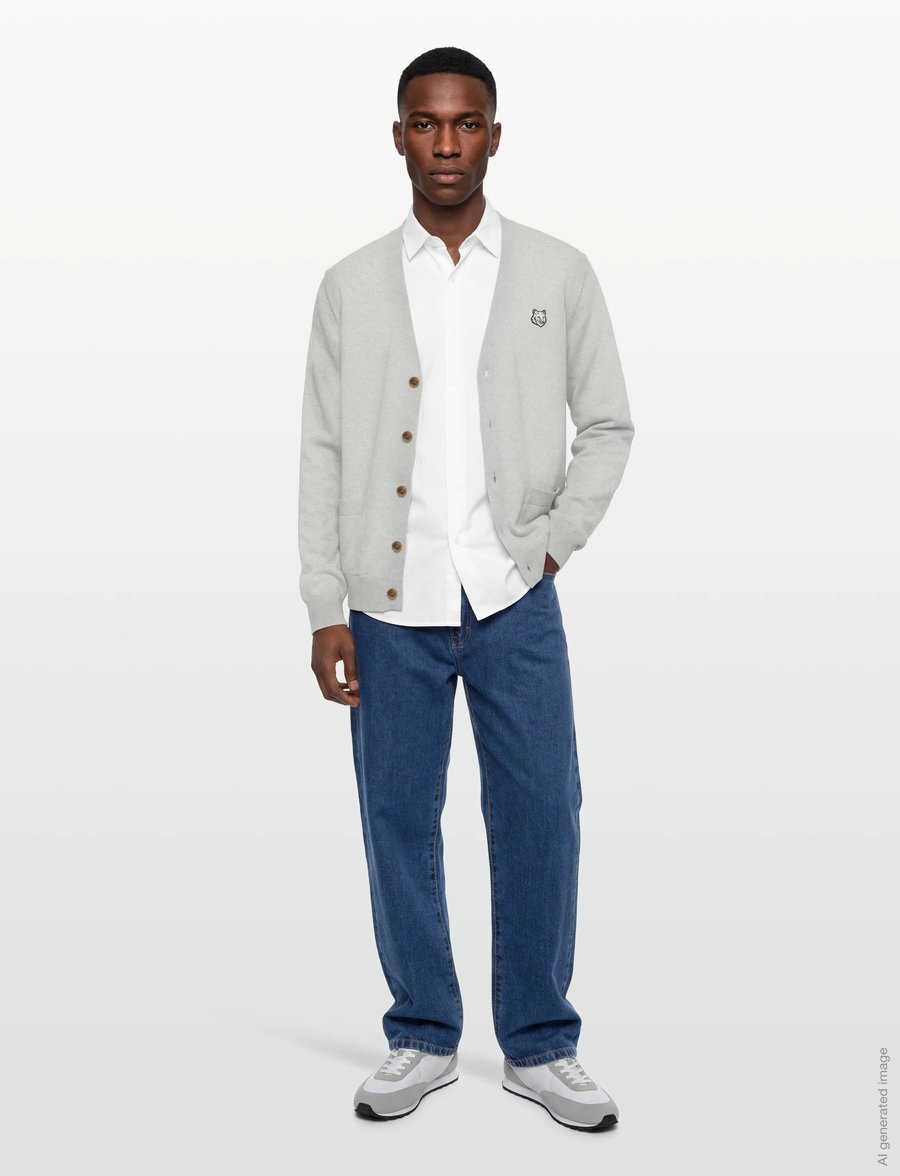 Maison Kitsune - BOLD FOX HEAD PATCH REGULAR CARDIGAN - cardigans - light grey melange - 0