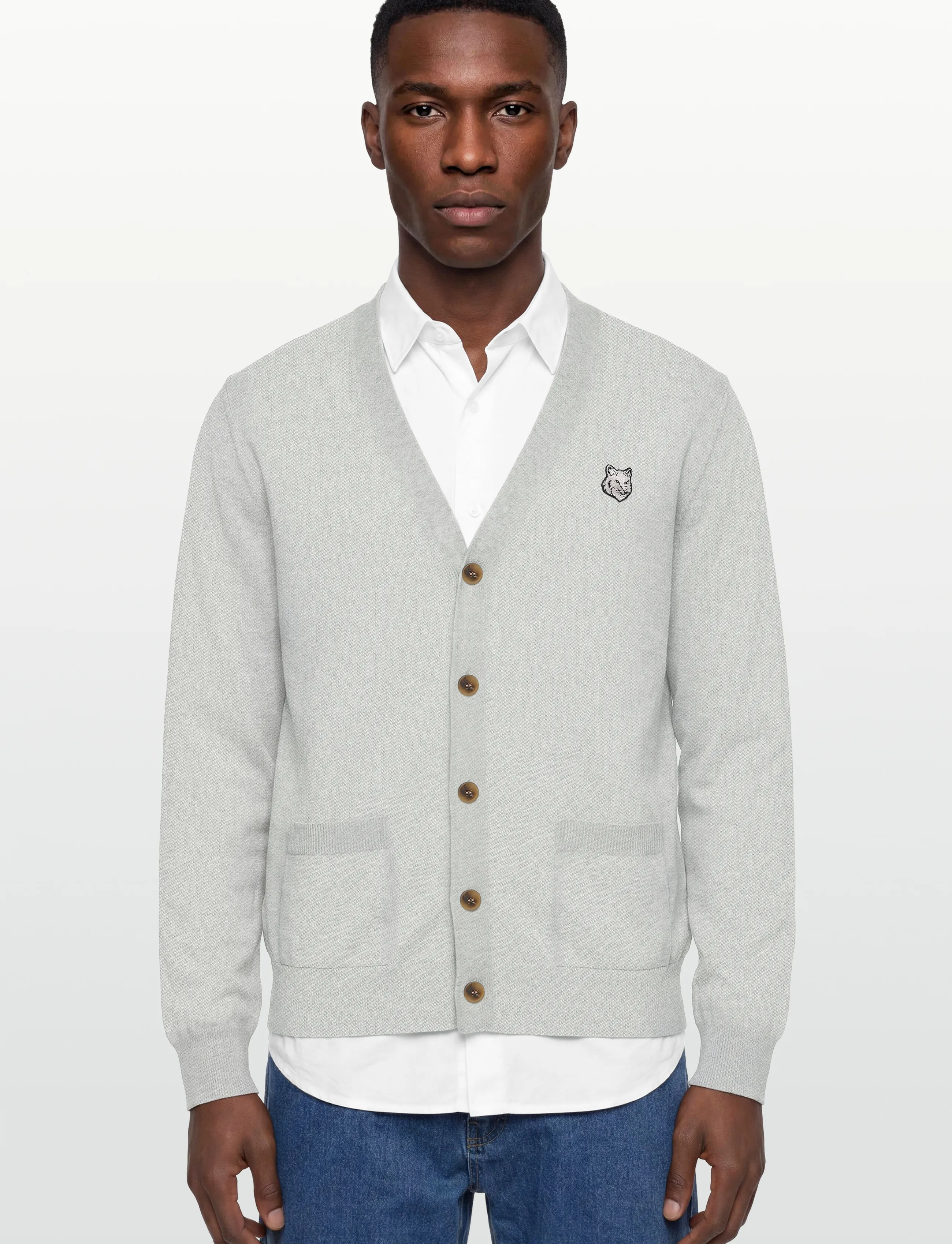 Maison Kitsune - BOLD FOX HEAD PATCH REGULAR CARDIGAN - light grey melange - 3