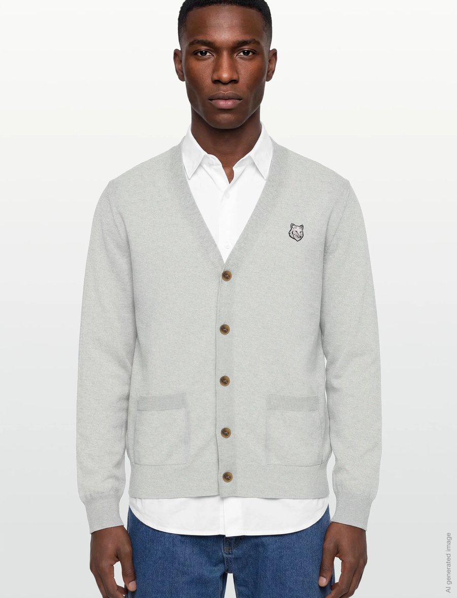 Maison Kitsune - BOLD FOX HEAD PATCH REGULAR CARDIGAN - cardigans - light grey melange - 3