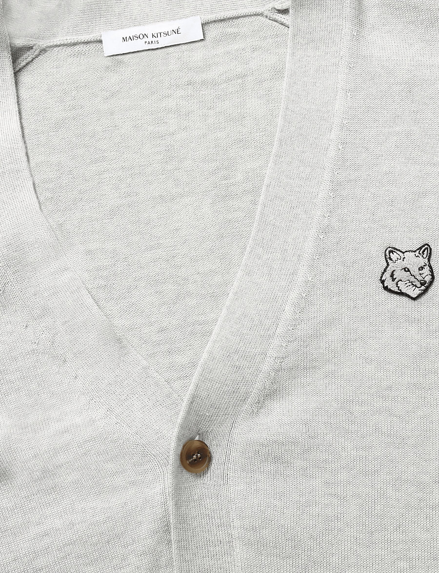 Maison Kitsune - BOLD FOX HEAD PATCH REGULAR CARDIGAN - cardigans - light grey melange - 5