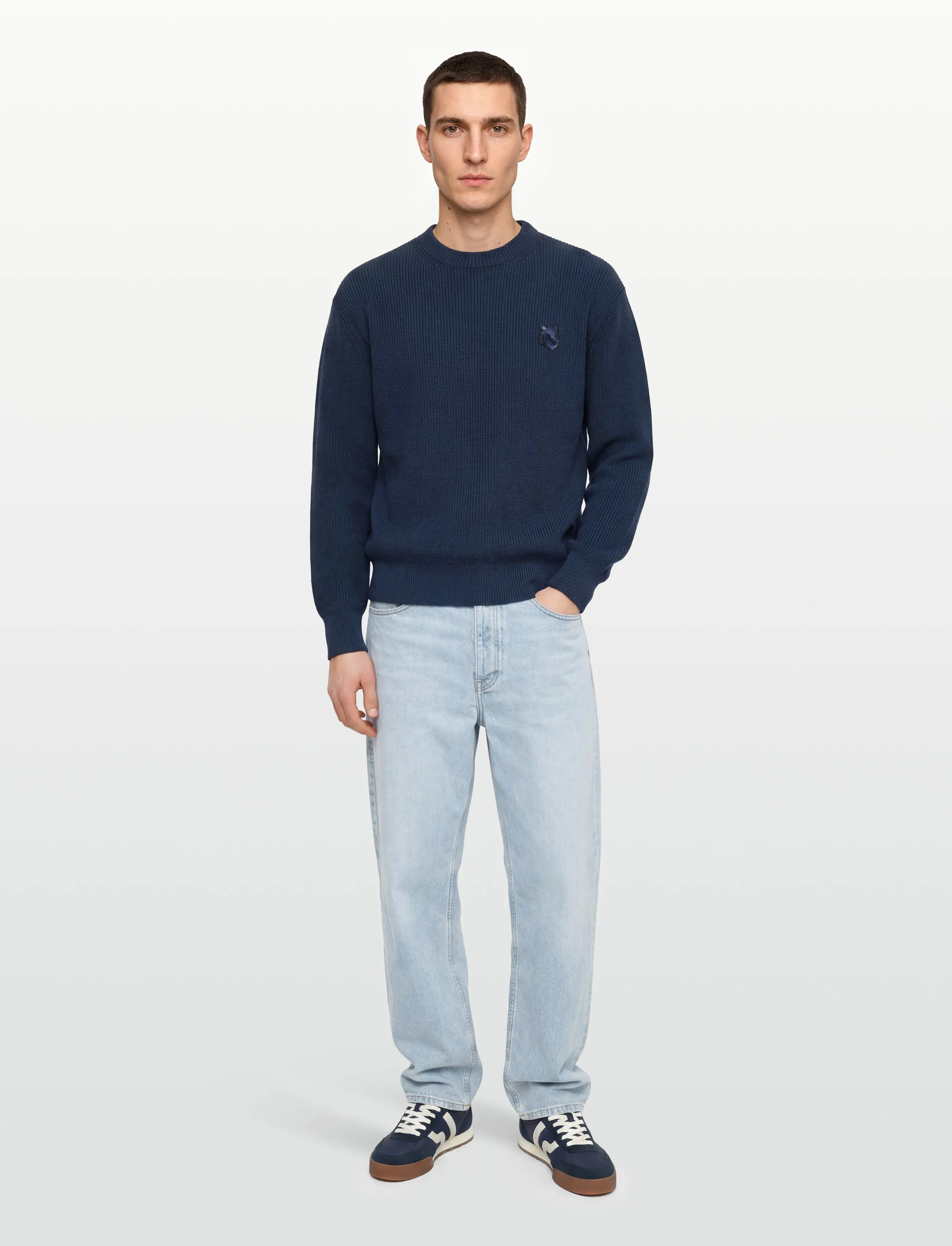 Maison Kitsune - BOLD FOX HEAD PATCH COMFORT RIBBED JUMPER - rund hals - ink blue - 0