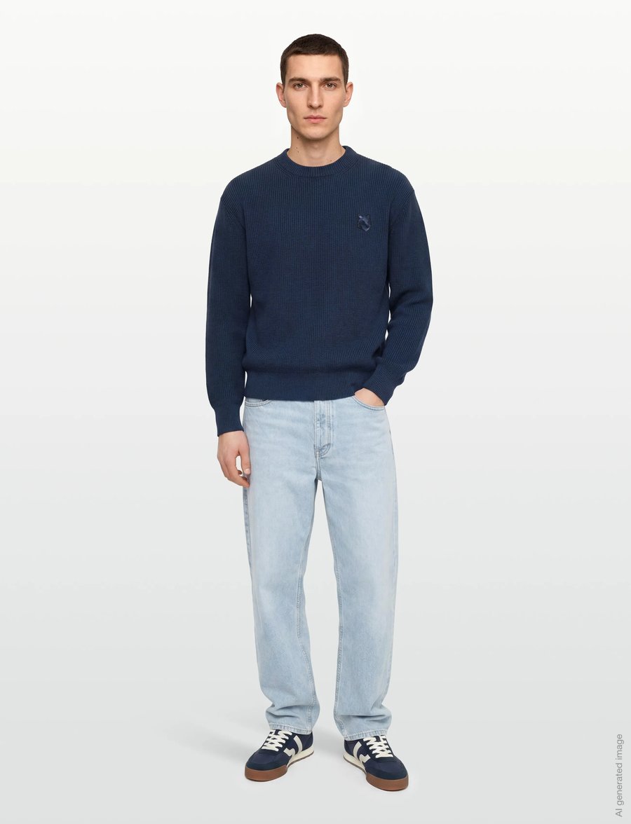 Maison Kitsune - BOLD FOX HEAD PATCH COMFORT RIBBED JUMPER - Ümara kaelusega - ink blue - 0