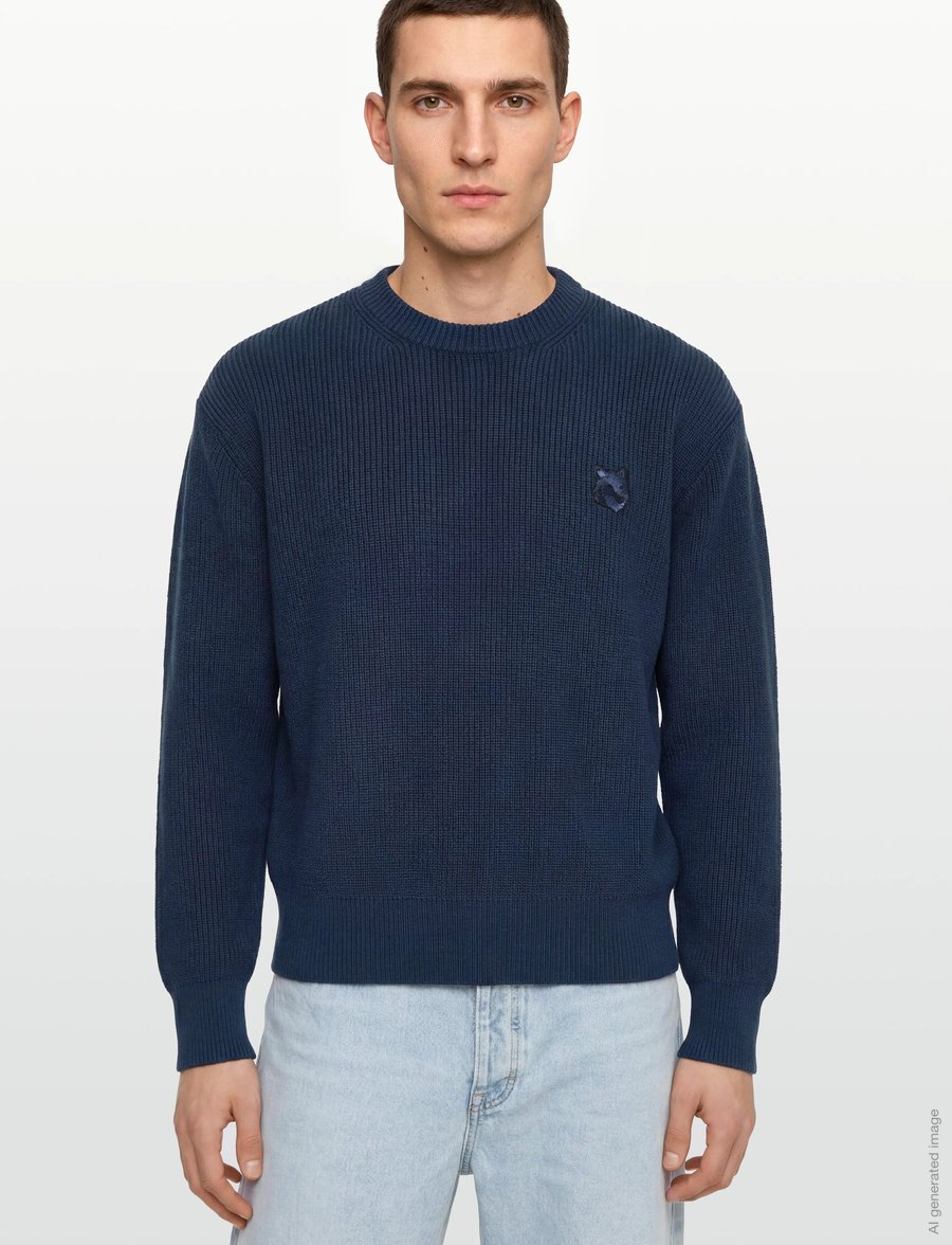 Maison Kitsune - BOLD FOX HEAD PATCH COMFORT RIBBED JUMPER - Ümara kaelusega - ink blue - 3