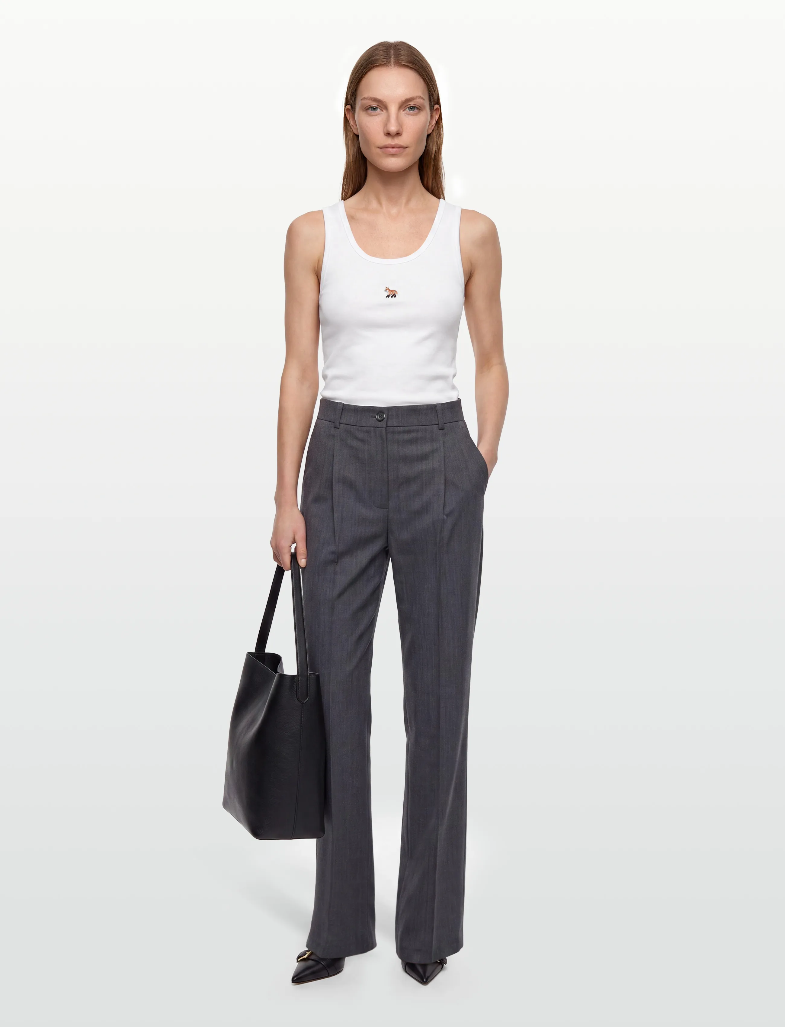 Maison Kitsune Baby Fox Ribbed Tank Top, Kvinder, Baby Fox Ribbet Tanktop, Hvid, Str: XS