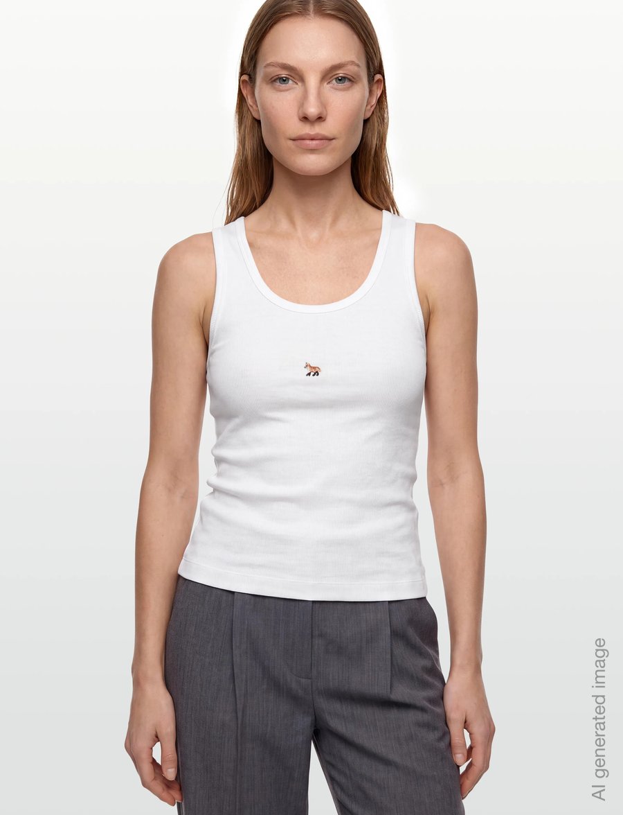 Maison Kitsune - BABY FOX RIBBED TANK TOP - varrukateta topid - white - 3