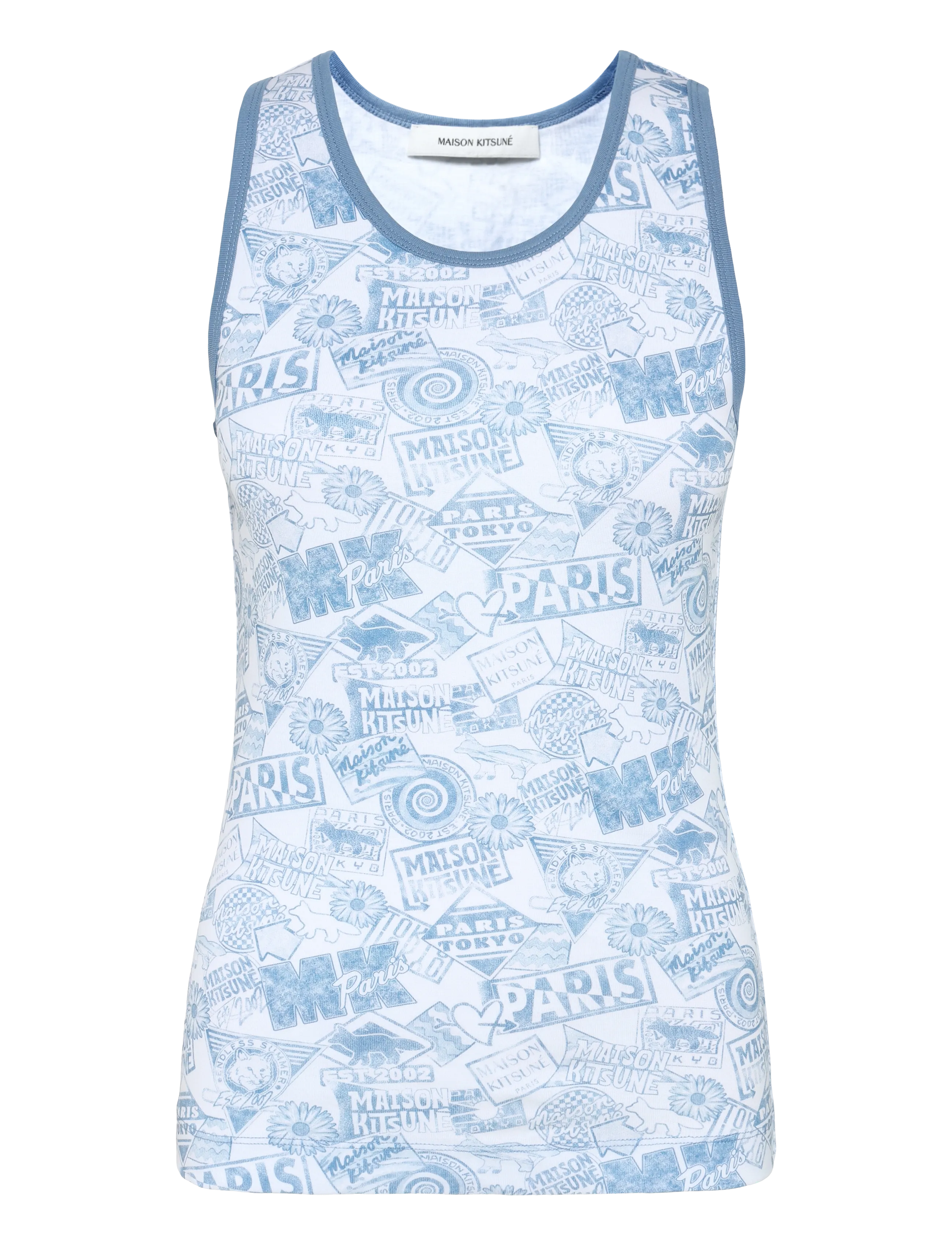 Maison Kitsune Surf Collage All-Over Tank Top, Kvinder, Collage Print Tanktop, Blå, Str: M