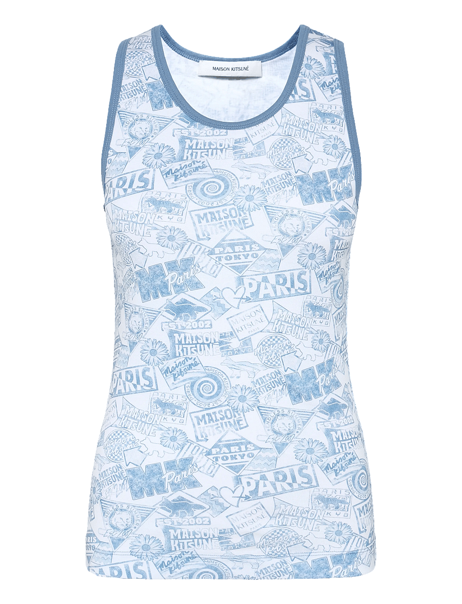 Maison Kitsune - SURF COLLAGE ALL-OVER TANK TOP - sleeveless tops - hampton blue - 0
