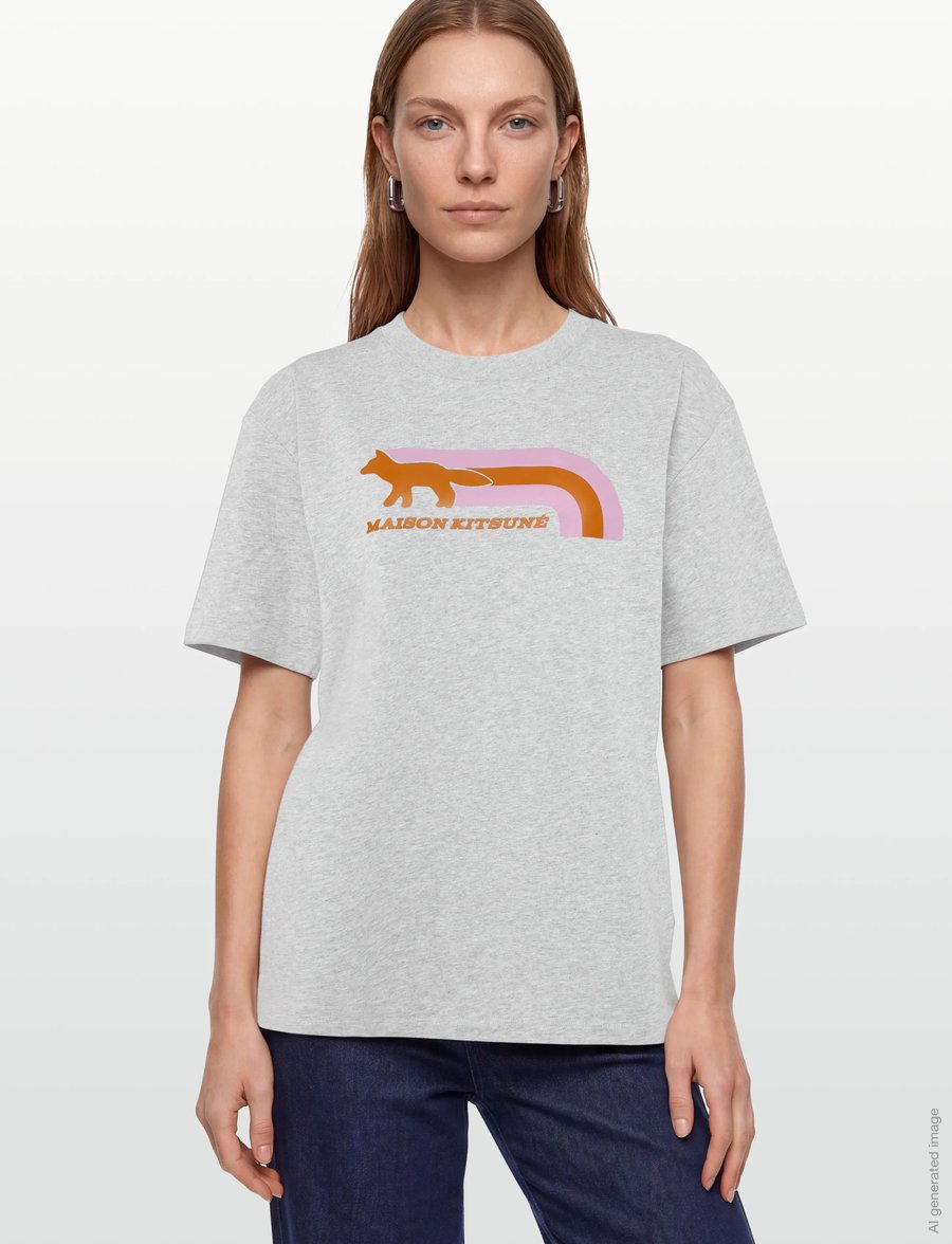Maison Kitsune - FLASH FOX RELAXED TEE-SHIRT - t-särgid - light grey melange - 3