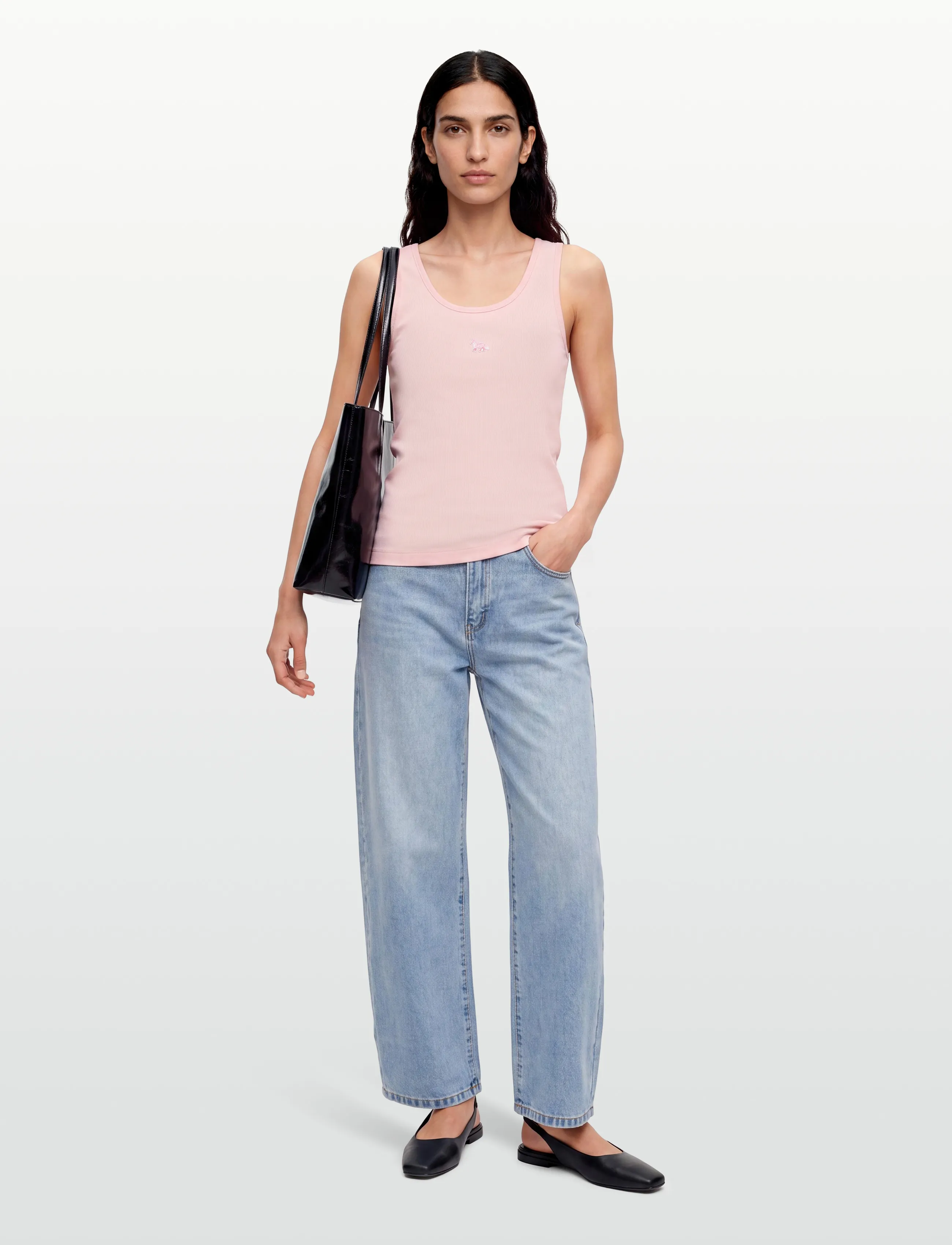 Maison Kitsune Baby Fox Patch Ribbed Tank Top, Kvinder, Ribbet Tanktop, Pink, Str: XS