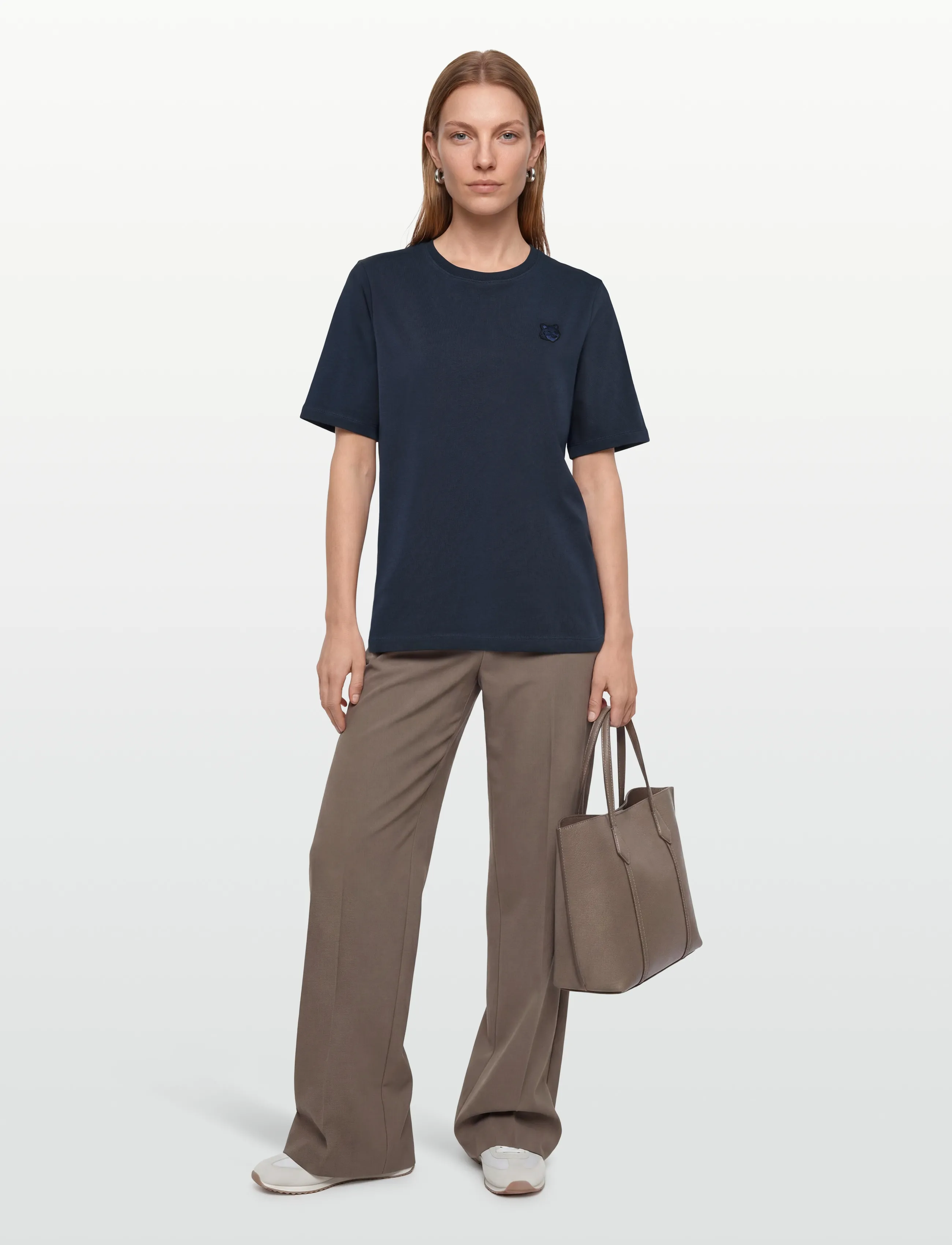 Maison Kitsune Bold Fox Head Patch Comfort Tee Shirt, Rævehoved Patch T-Shirt, Navy, Str: XL