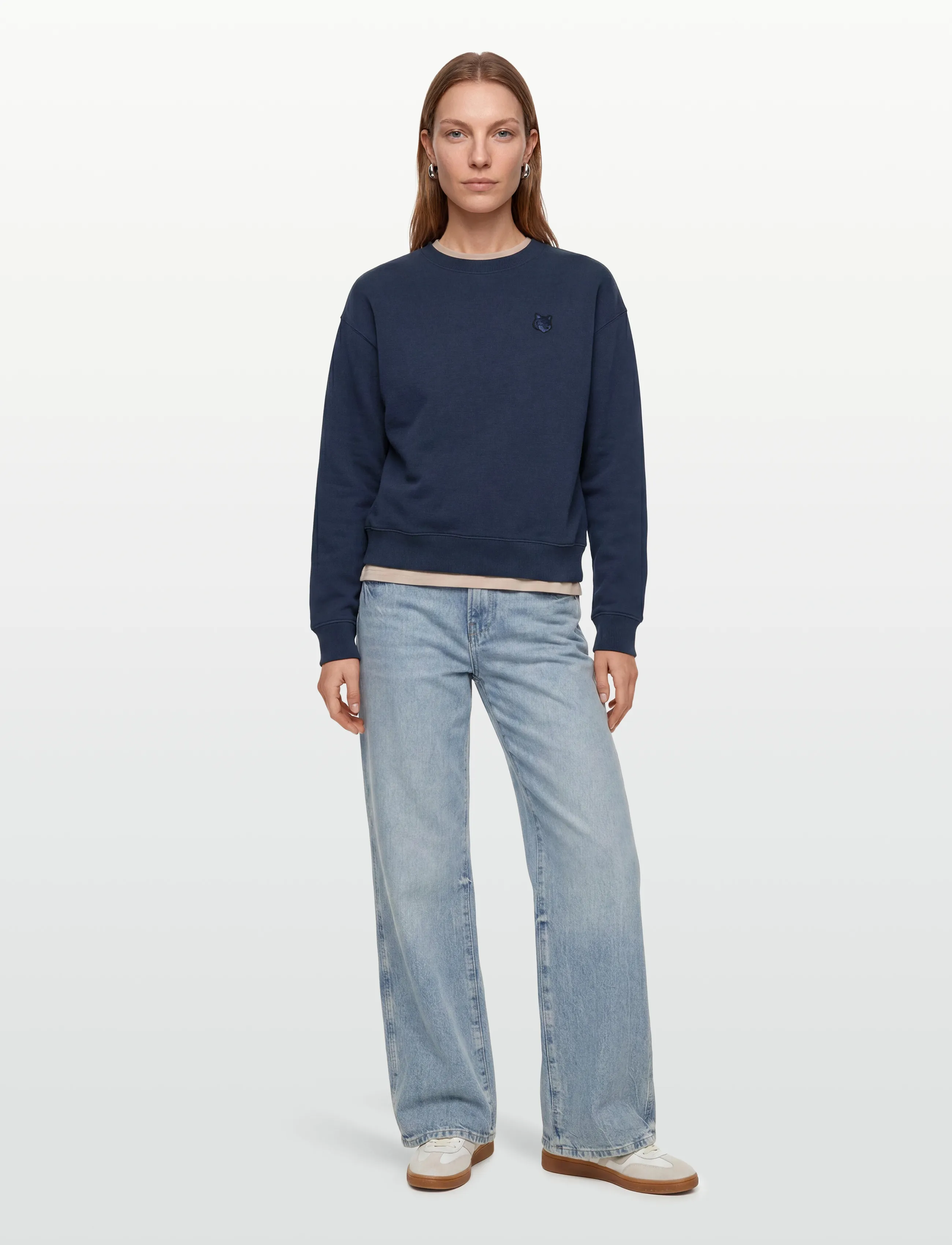 Maison Kitsune Bold Fox Head Patch Comfort Sweatshirt, Rundhalset Patch Sweatshirt, Navy, Str: XS