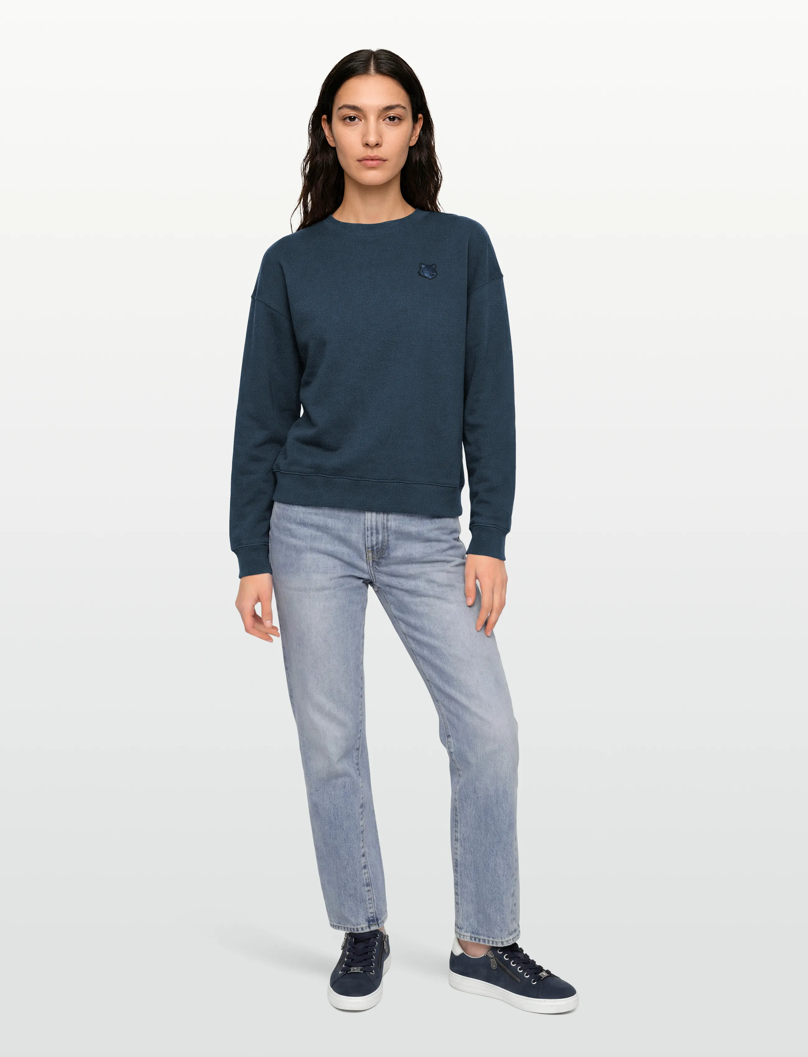 Maison Kitsune Bold Fox Head Patch Comfort Sweatshirt, Kvinder, Rævehoved Patch Sweatshirt, Navy, Str: M