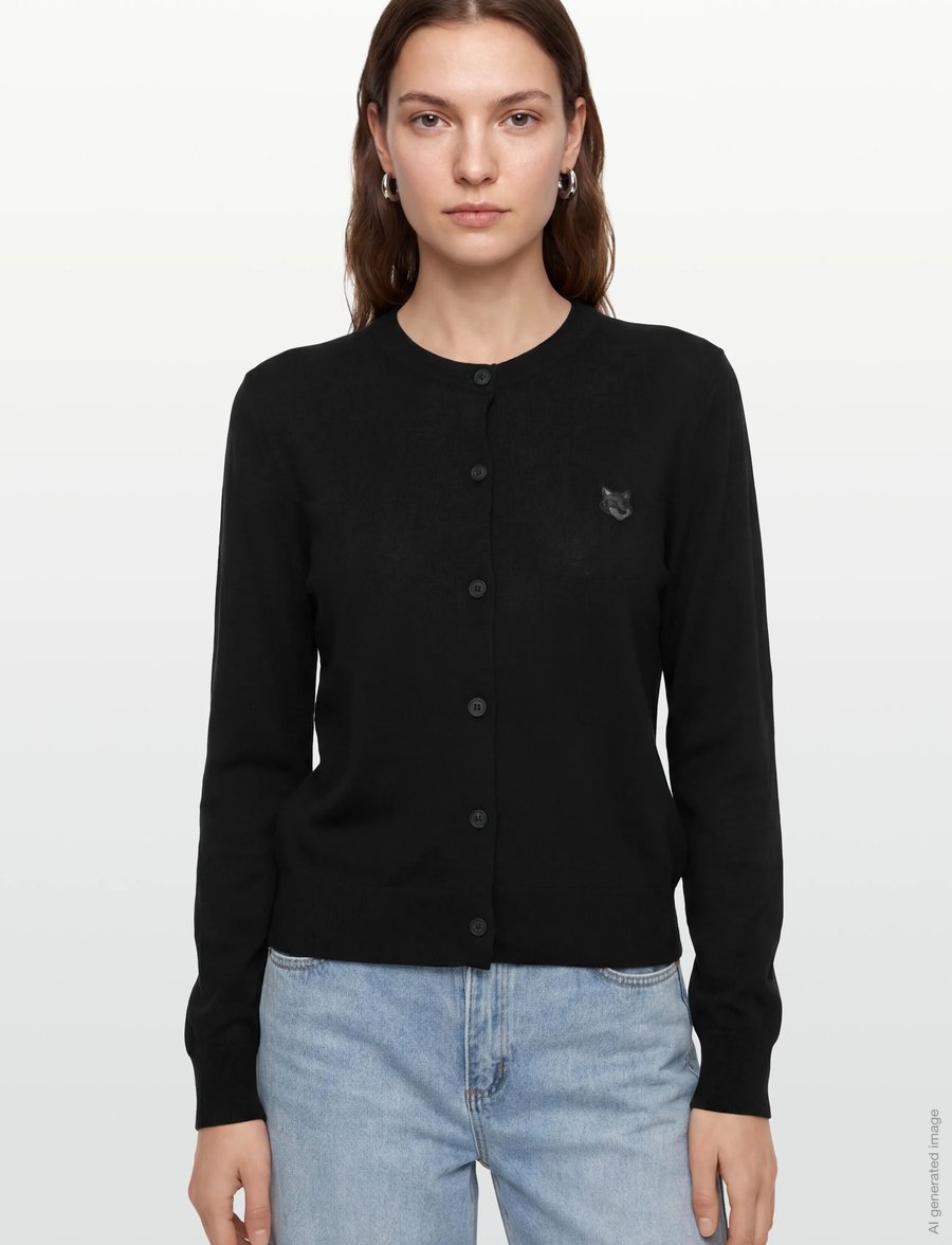 Maison Kitsune - BOLD FOX HEAD PATCH REGULAR CARDIGAN - koftor - black - 3