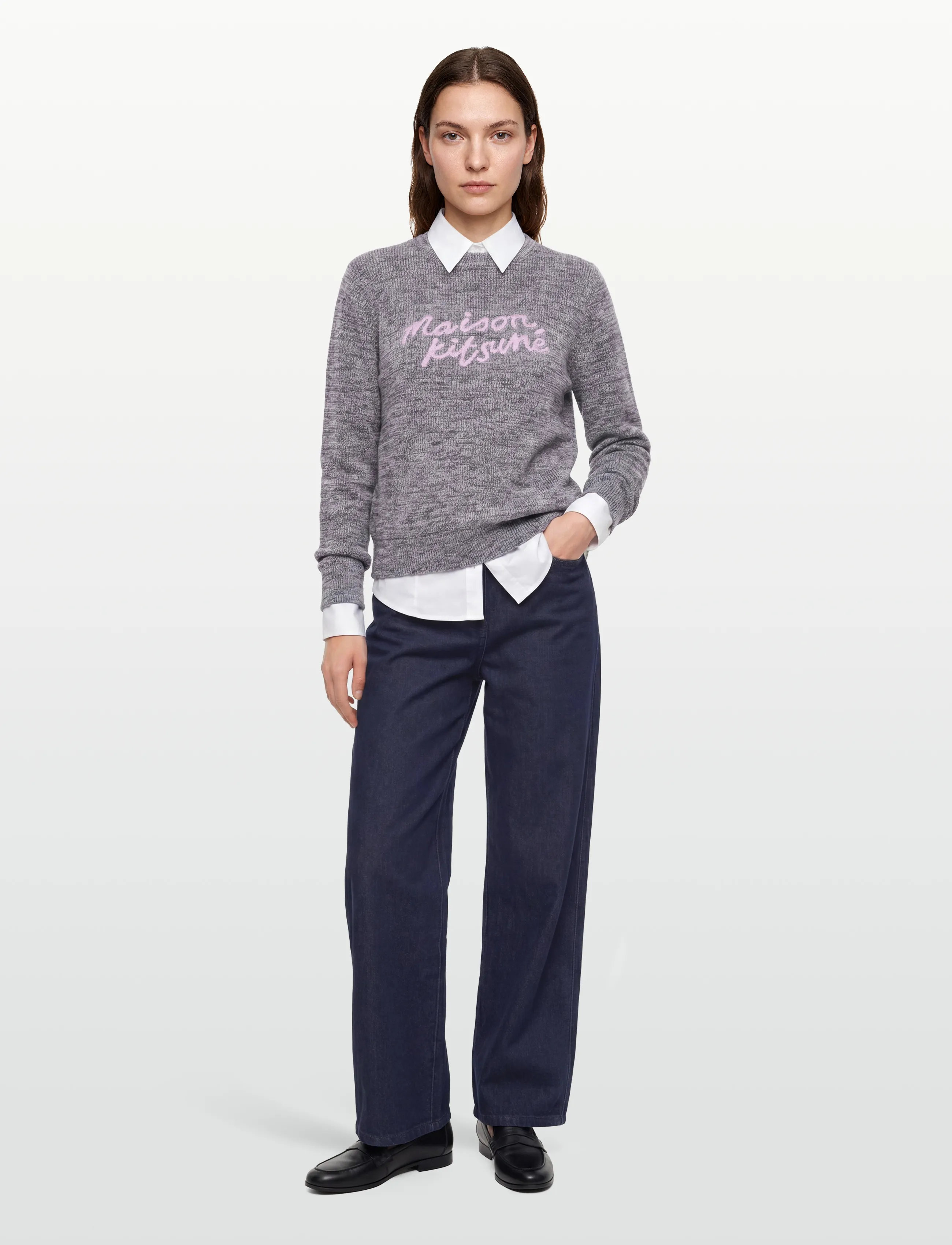 Maison Kitsune - MAISON KITSUNE HANDWRITING COMFORT JUMPER - stickade tröjor - lilac melange - 0