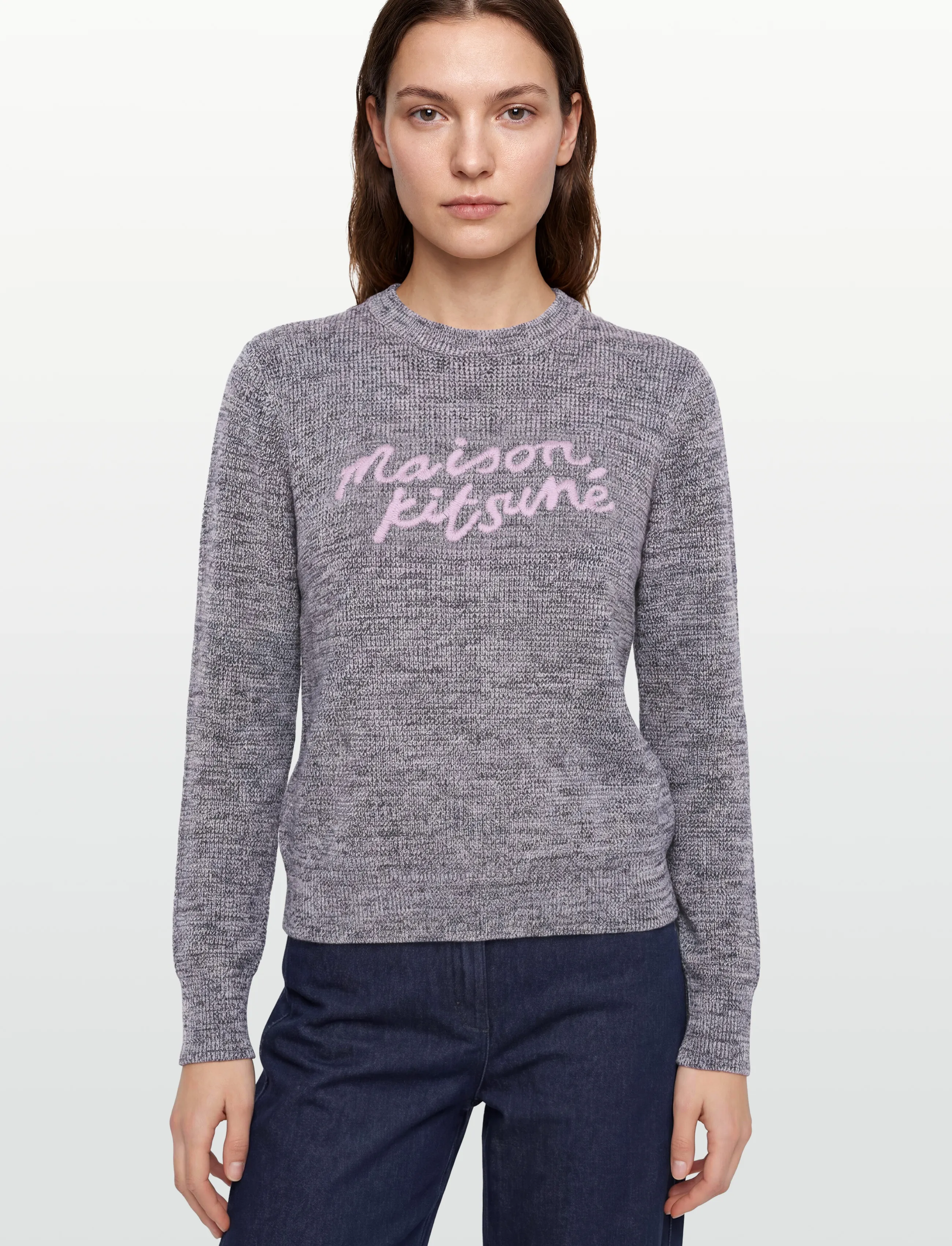 Maison Kitsune - MAISON KITSUNE HANDWRITING COMFORT JUMPER - stickade tröjor - lilac melange - 3