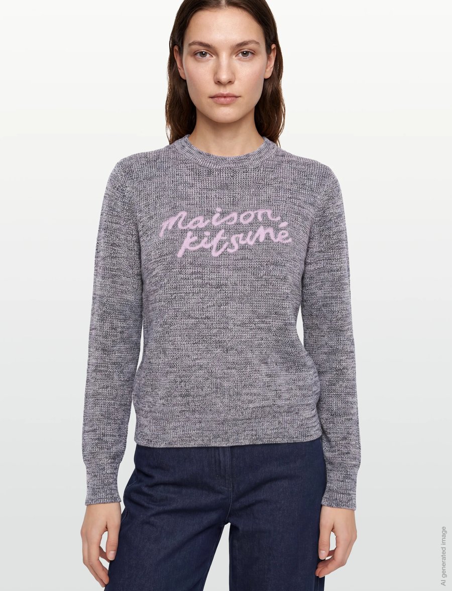 Maison Kitsune - MAISON KITSUNE HANDWRITING COMFORT JUMPER - stickade tröjor - lilac melange - 3