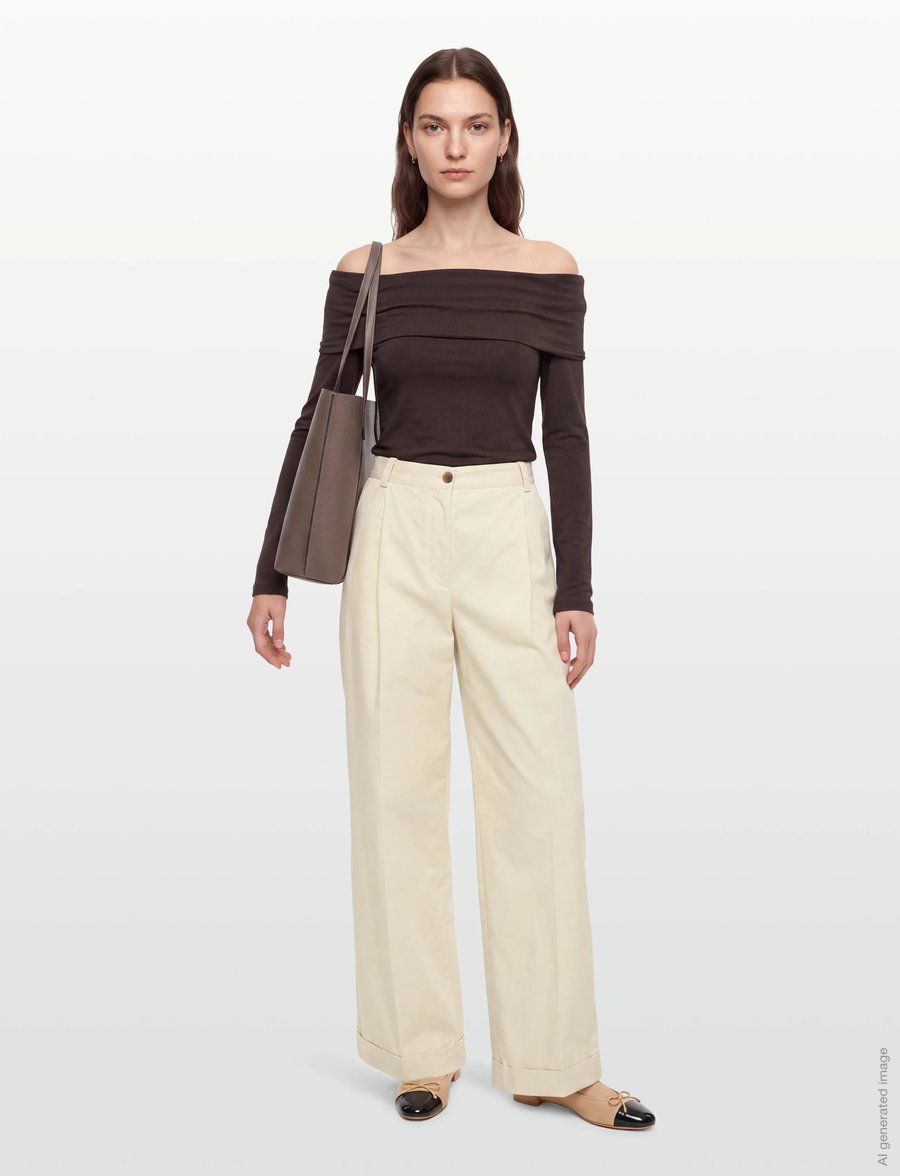 Maison Kitsune - DOUBLE PLEATS PANTS - wide leg trousers - paper - 0