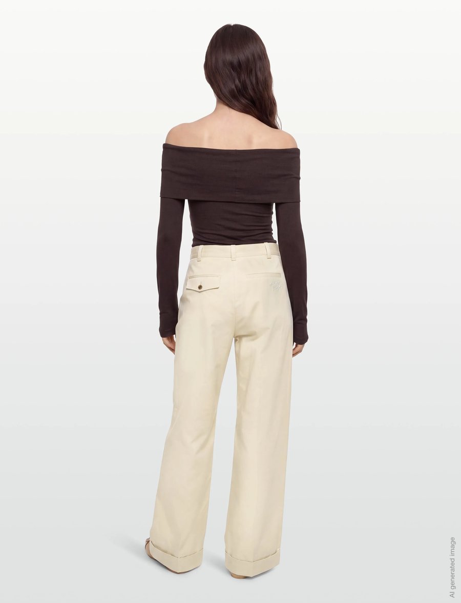 Maison Kitsune - DOUBLE PLEATS PANTS - wide leg trousers - paper - 4