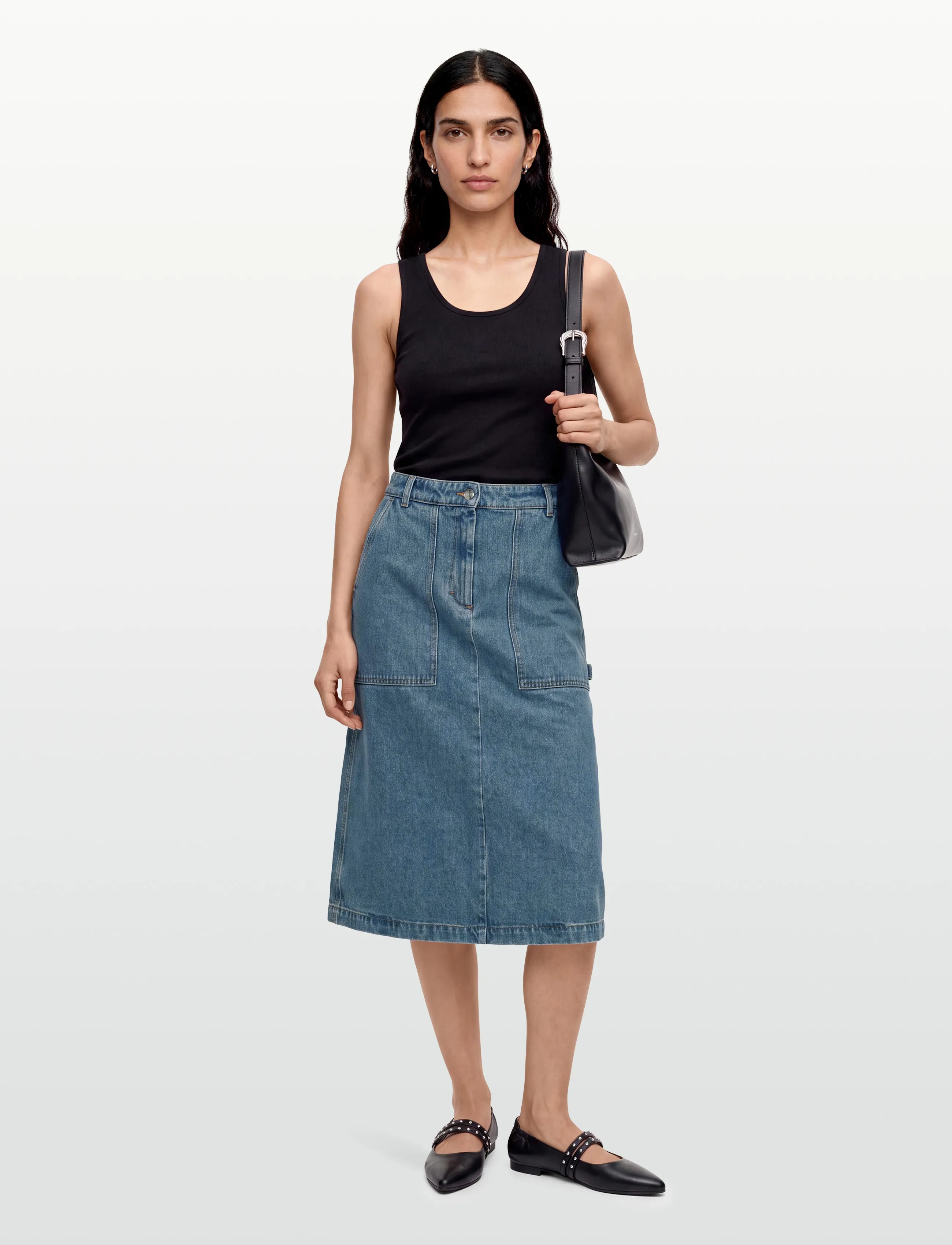 Maison Kitsune Workwear Denim Skirt, 29, Röcke, Blau - Knee-length & Midi Frauen