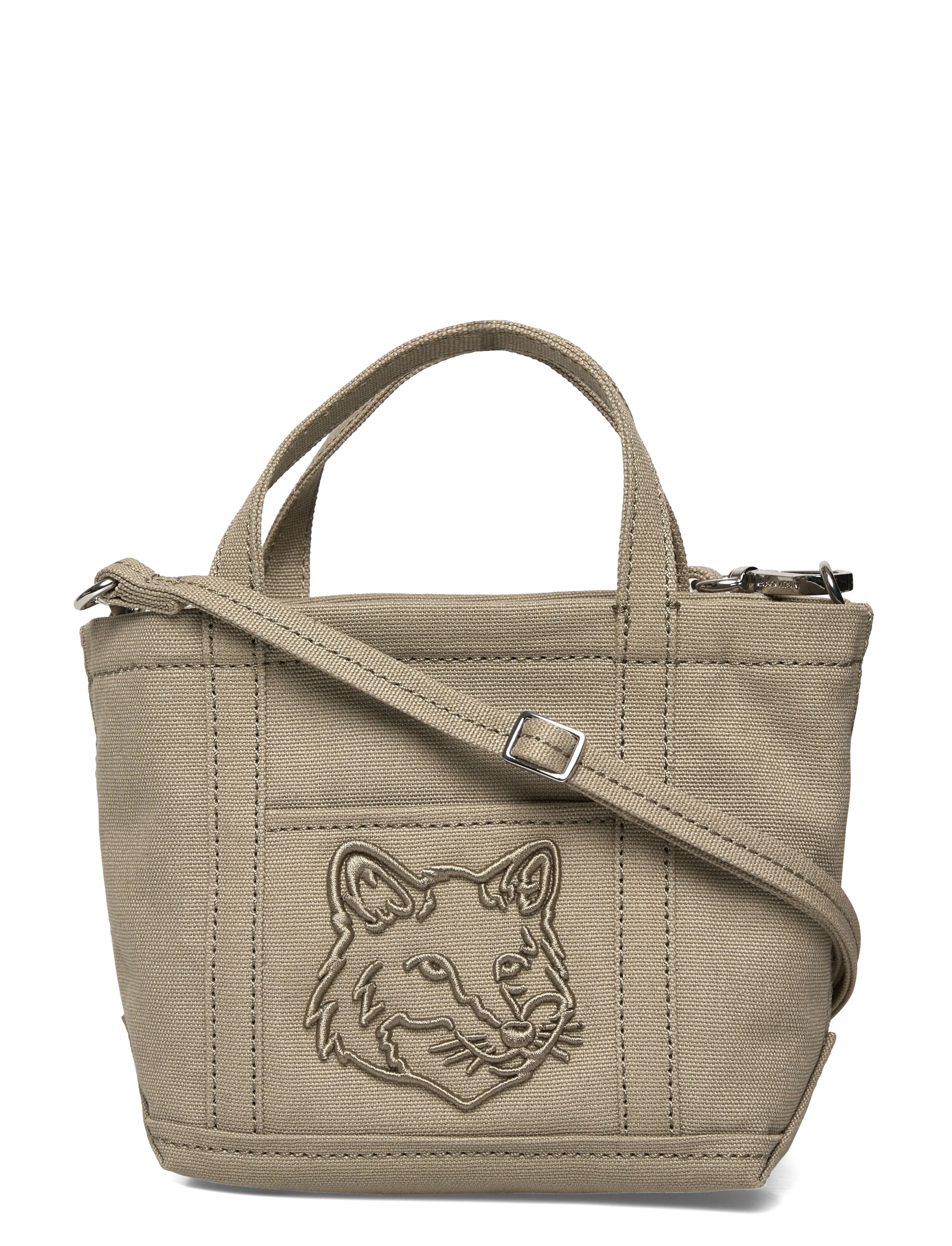 Maison Kitsune Fox Head Mini Tote, Kvinder, Mini Tote Taske, Kakigrøn, Str: ONE SIZE
