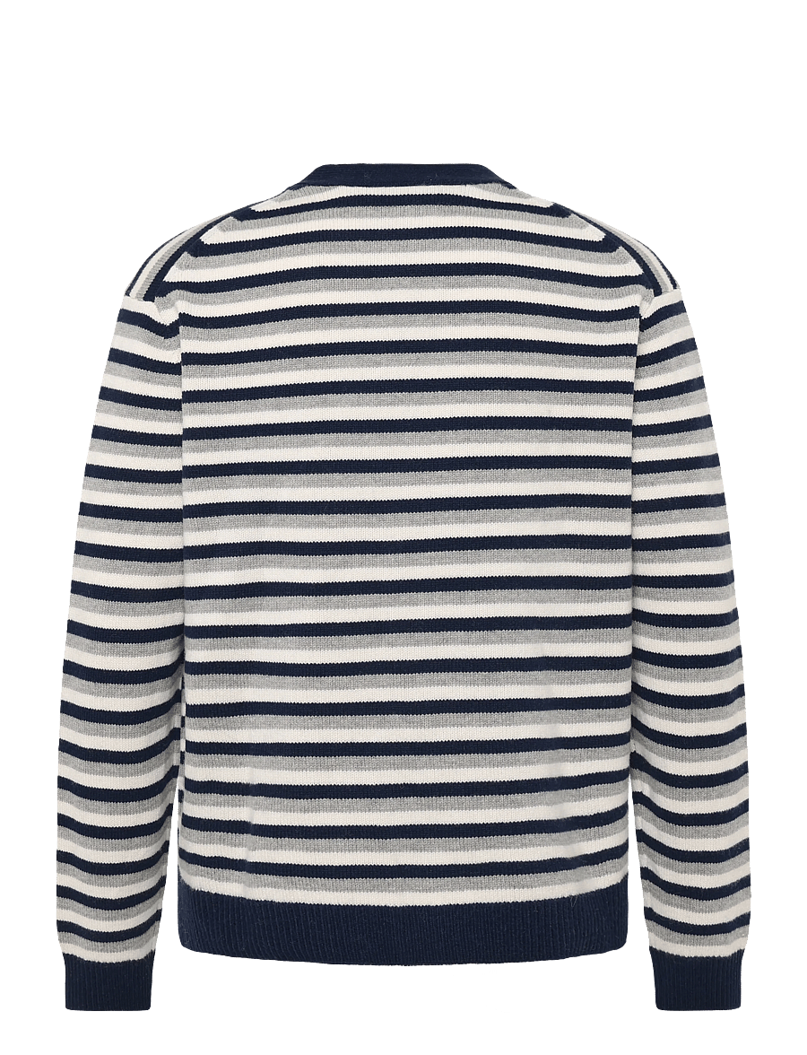 Maison Kitsune - FOX HEAD INTARSIA STRIPED COMFORT CARDIGAN - cardigans - navy/white - 1
