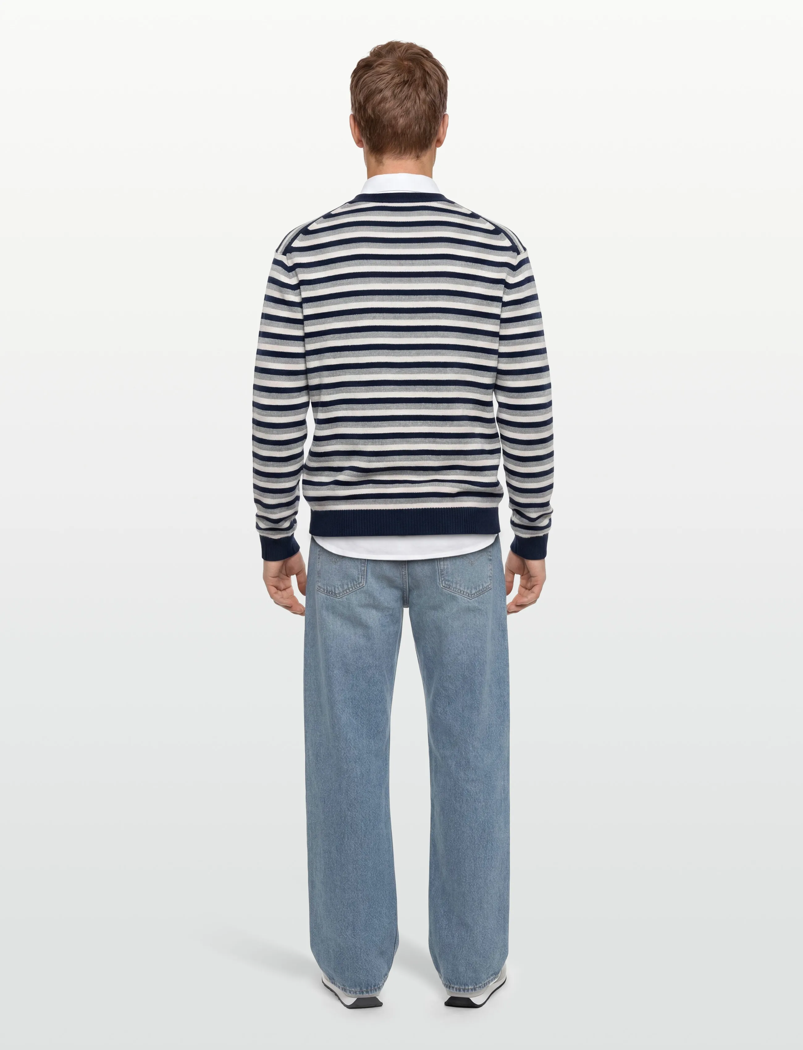 Maison Kitsune - FOX HEAD INTARSIA STRIPED COMFORT CARDIGAN - kardigani - navy/white - 4