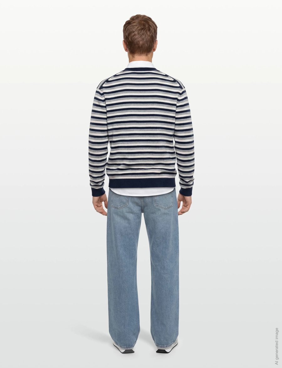 Maison Kitsune - FOX HEAD INTARSIA STRIPED COMFORT CARDIGAN - kardigani - navy/white - 4